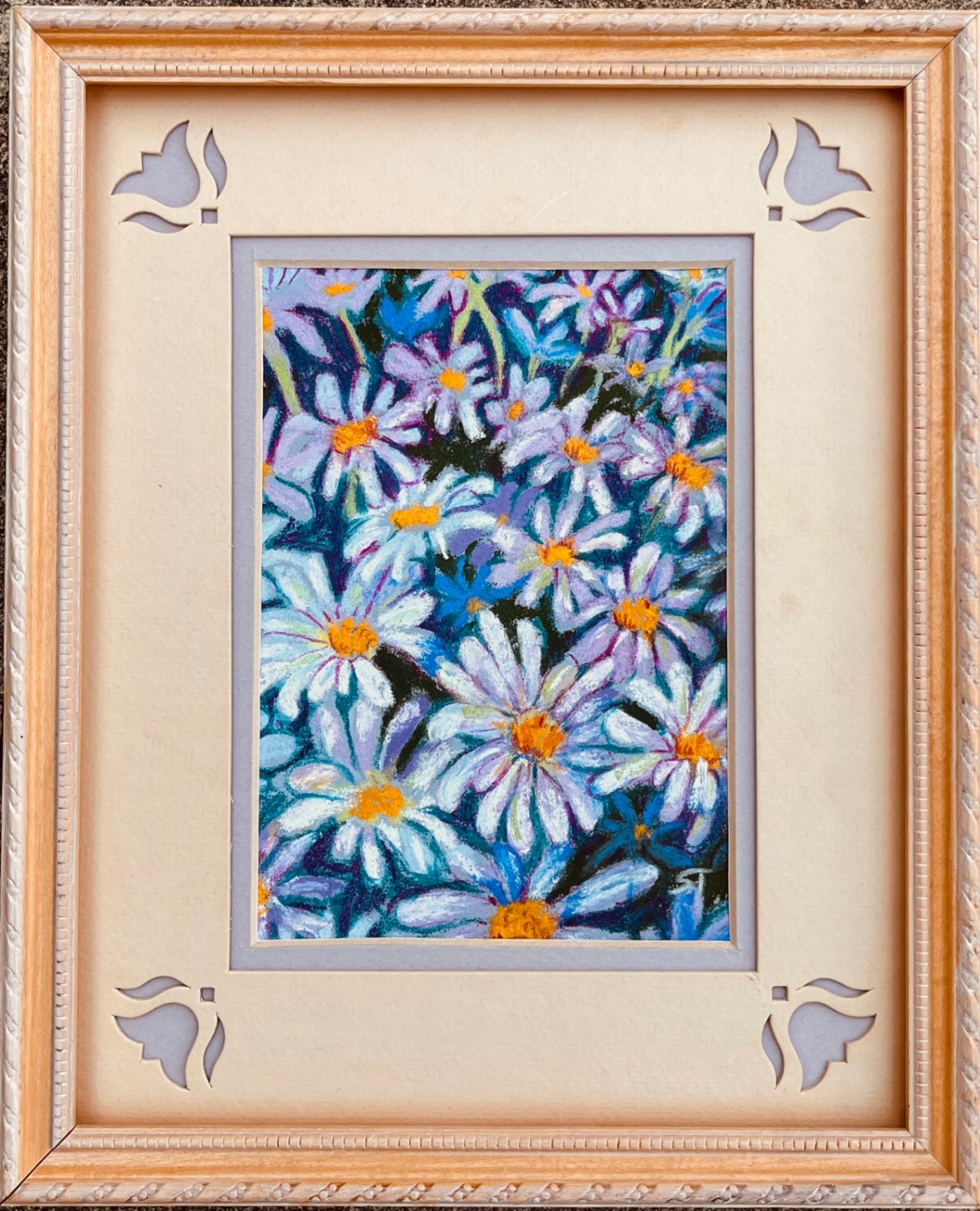 “Remember the Daisy Patch” by Sarah Therese, pastel on appear, 6.5x20”