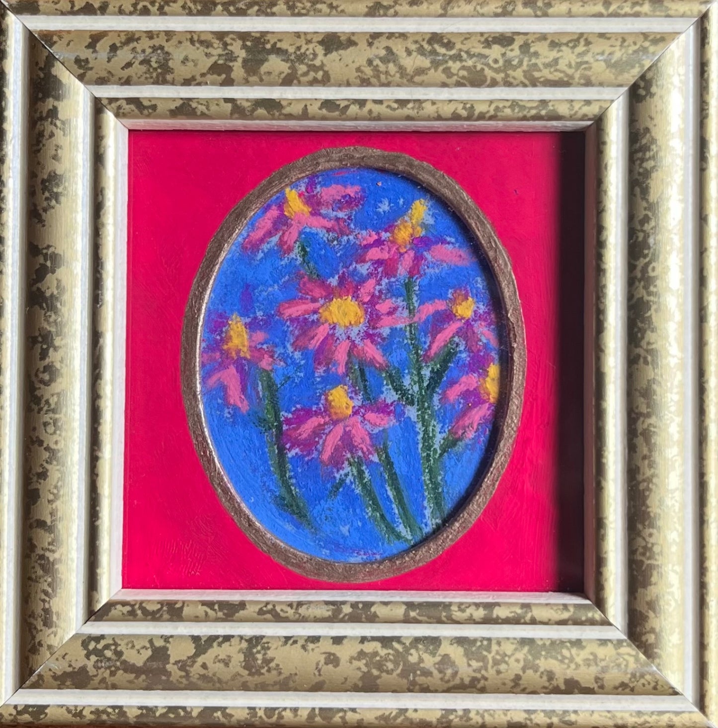 Pink Daisies, by Sarah Therese, pastel on paper, 3x2