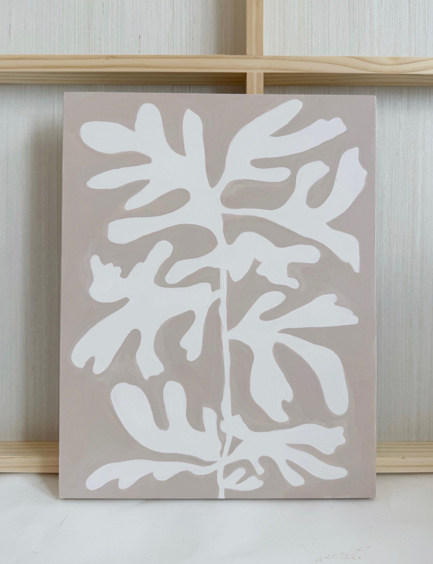 "Wobbly Vines - beige and cream II" Katherine George, acrylic on wood panel, 11x14
