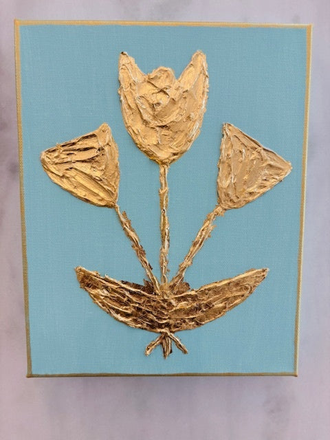 “Golden Tulip Robin’s Egg” by Tealy Hewgley/Deceaux Art Artwork, canvas, 8x10”