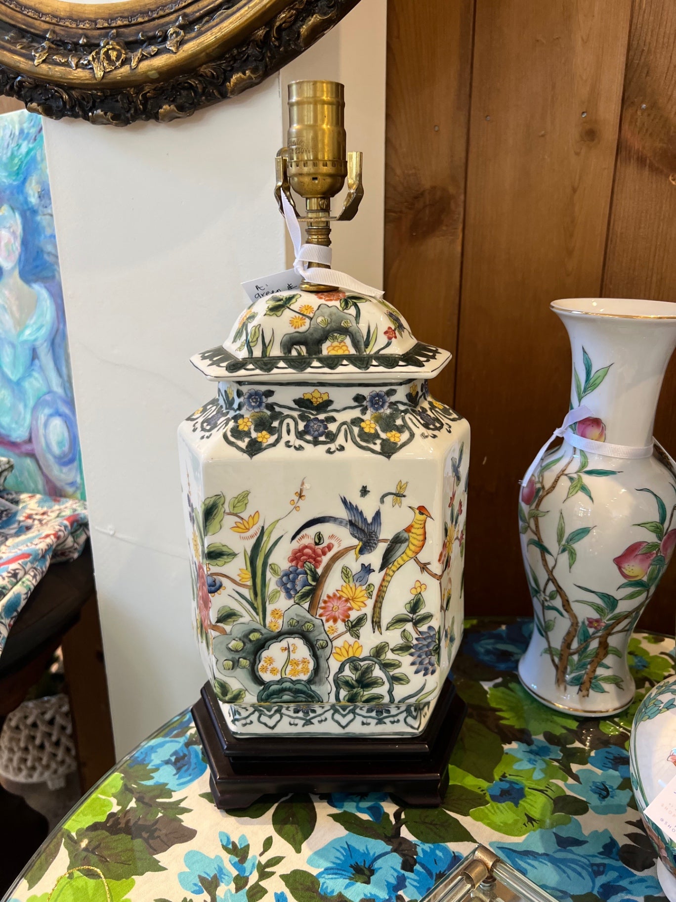 Chinoiserie Lamp in Green and White