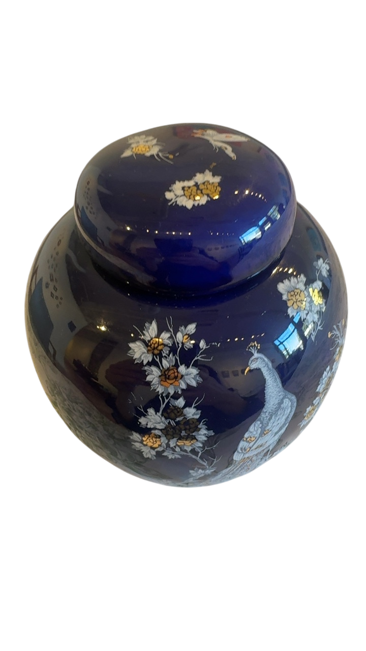 Ginger Jar - Navy with Peacock