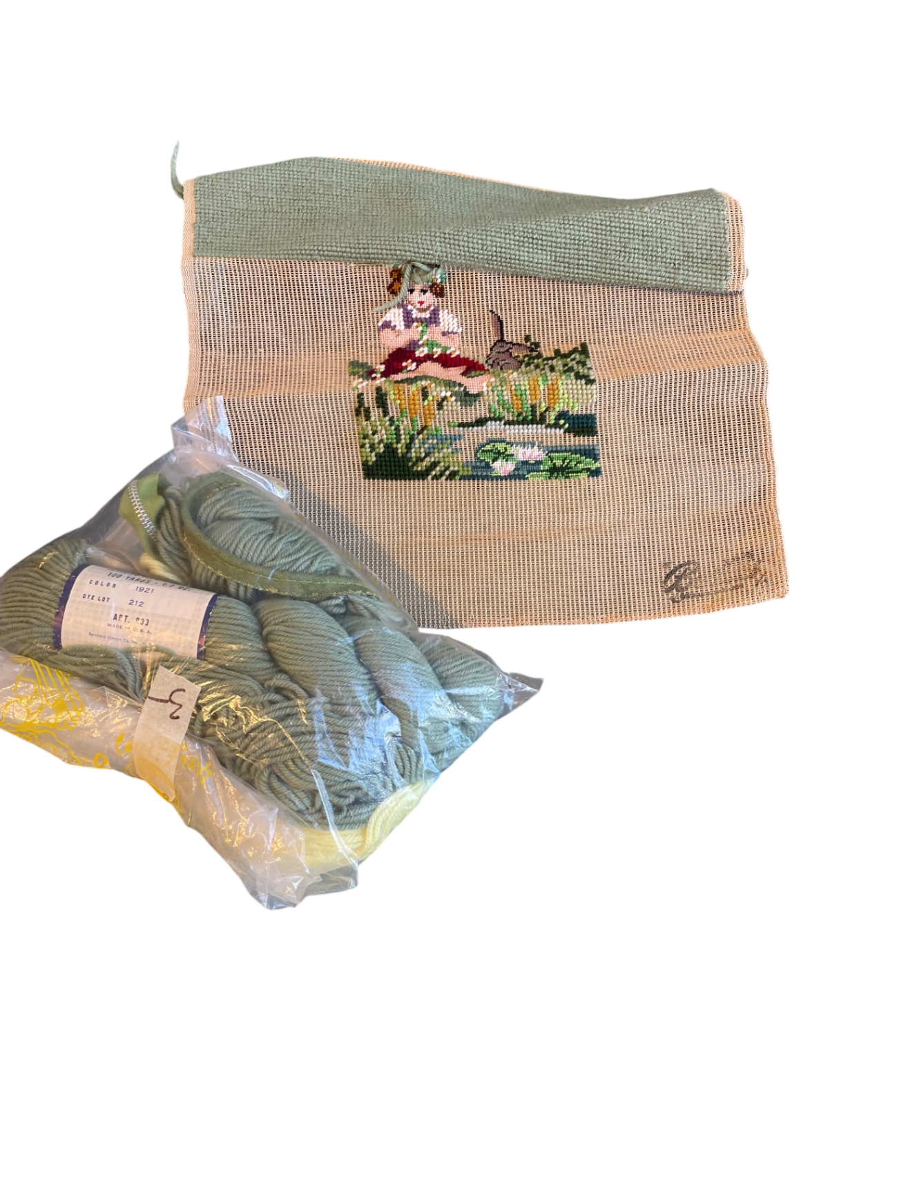 Textile Art Small Beige and green with yarn