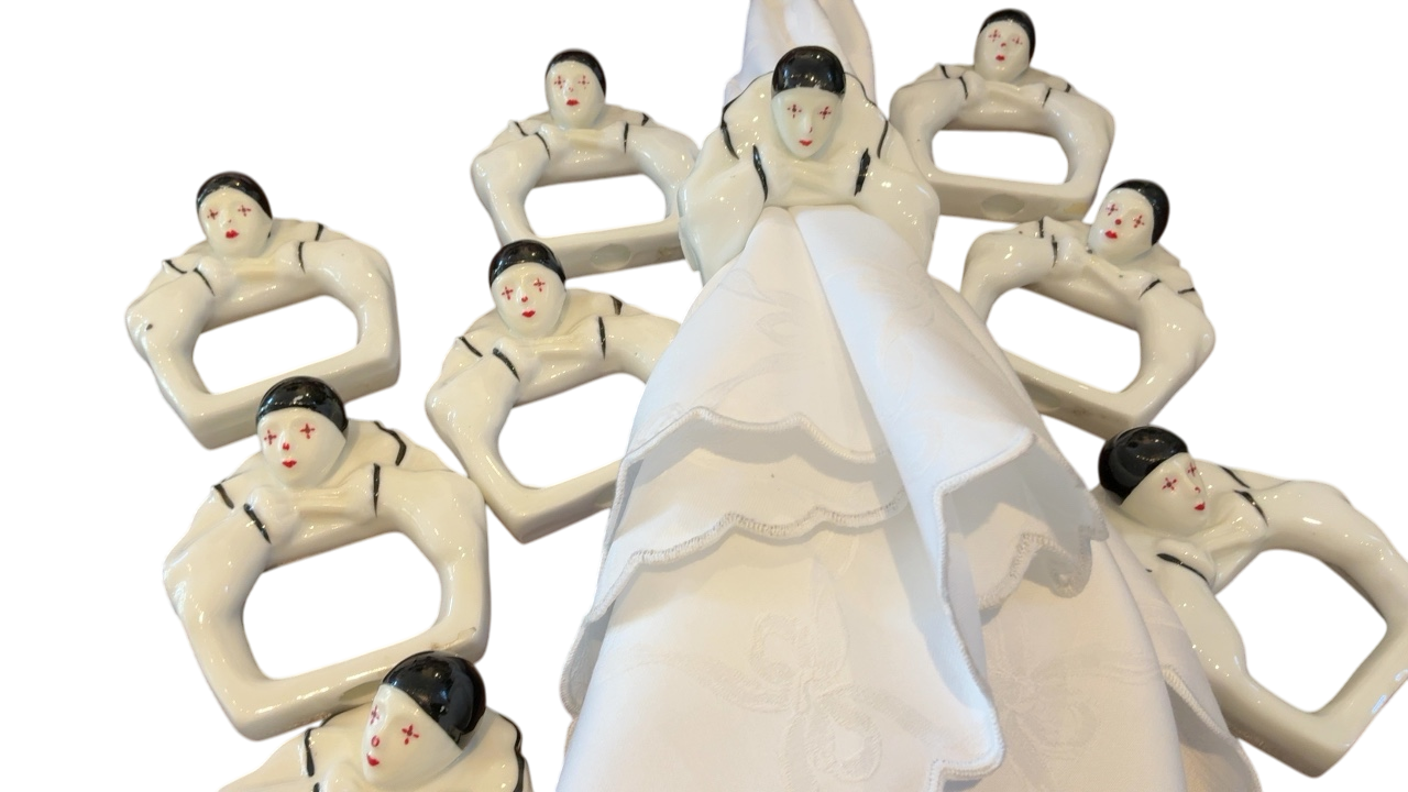 Ceramic Clown Napkin Rings - Set of 9