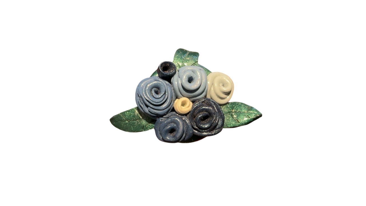 Handmade Blue Floral Pin
