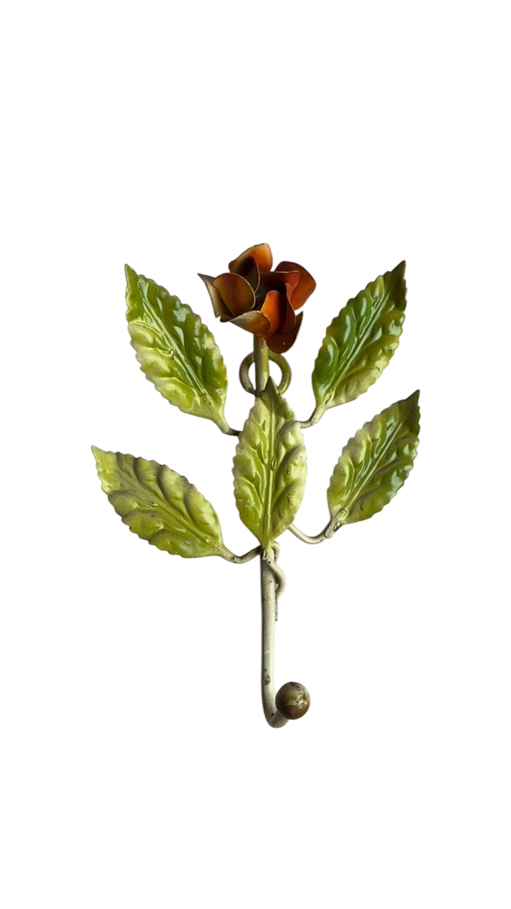 Vintage Tole Floral Hook - Orange