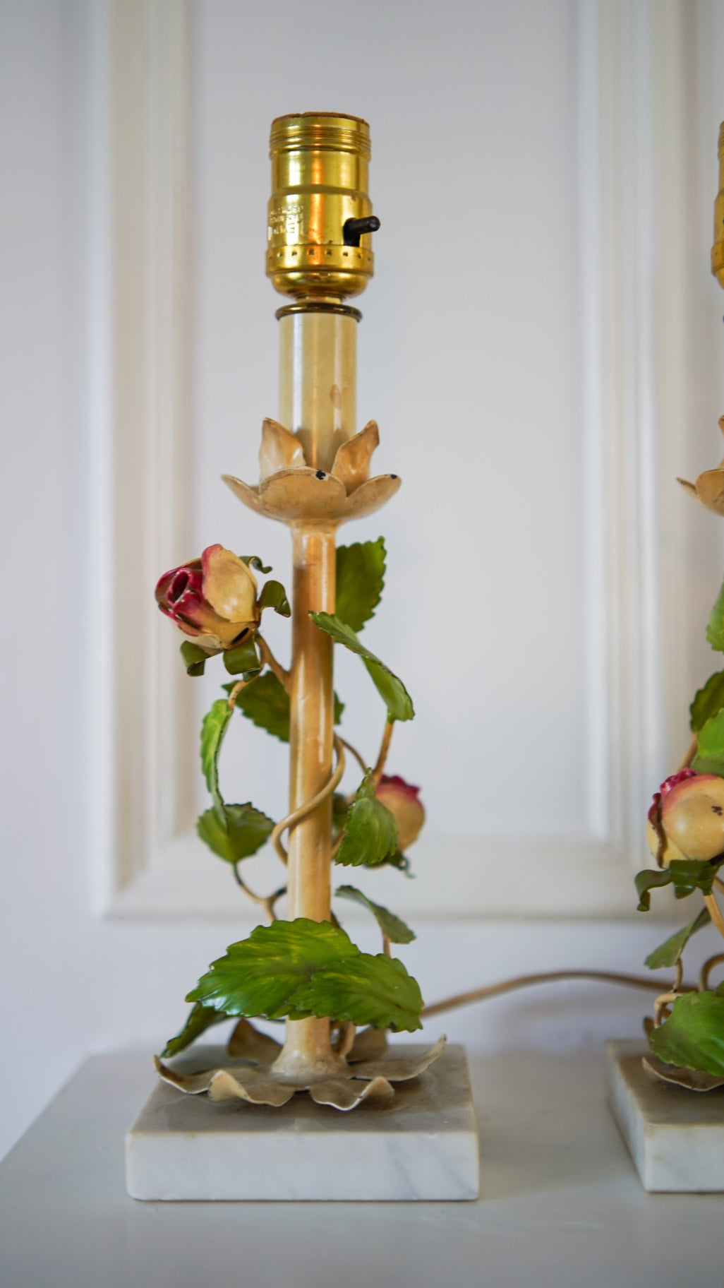 Pair of vintage floral tole lamps