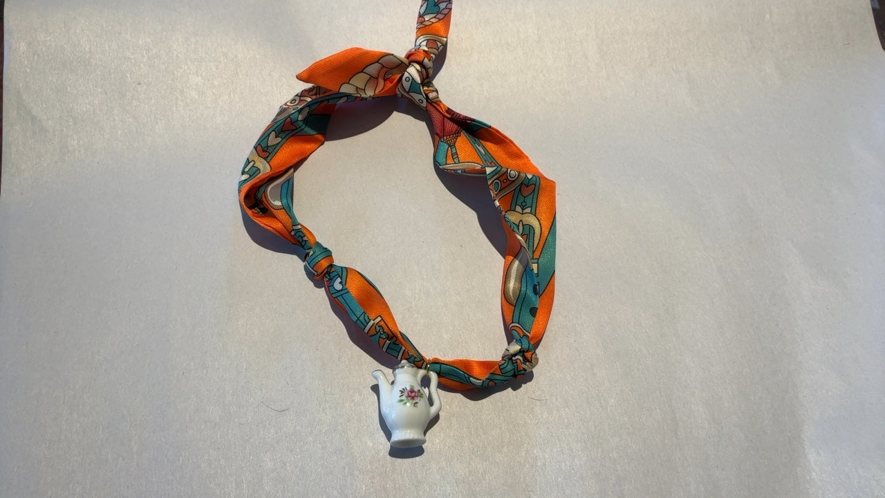 Teapot Pendant with orange scarf