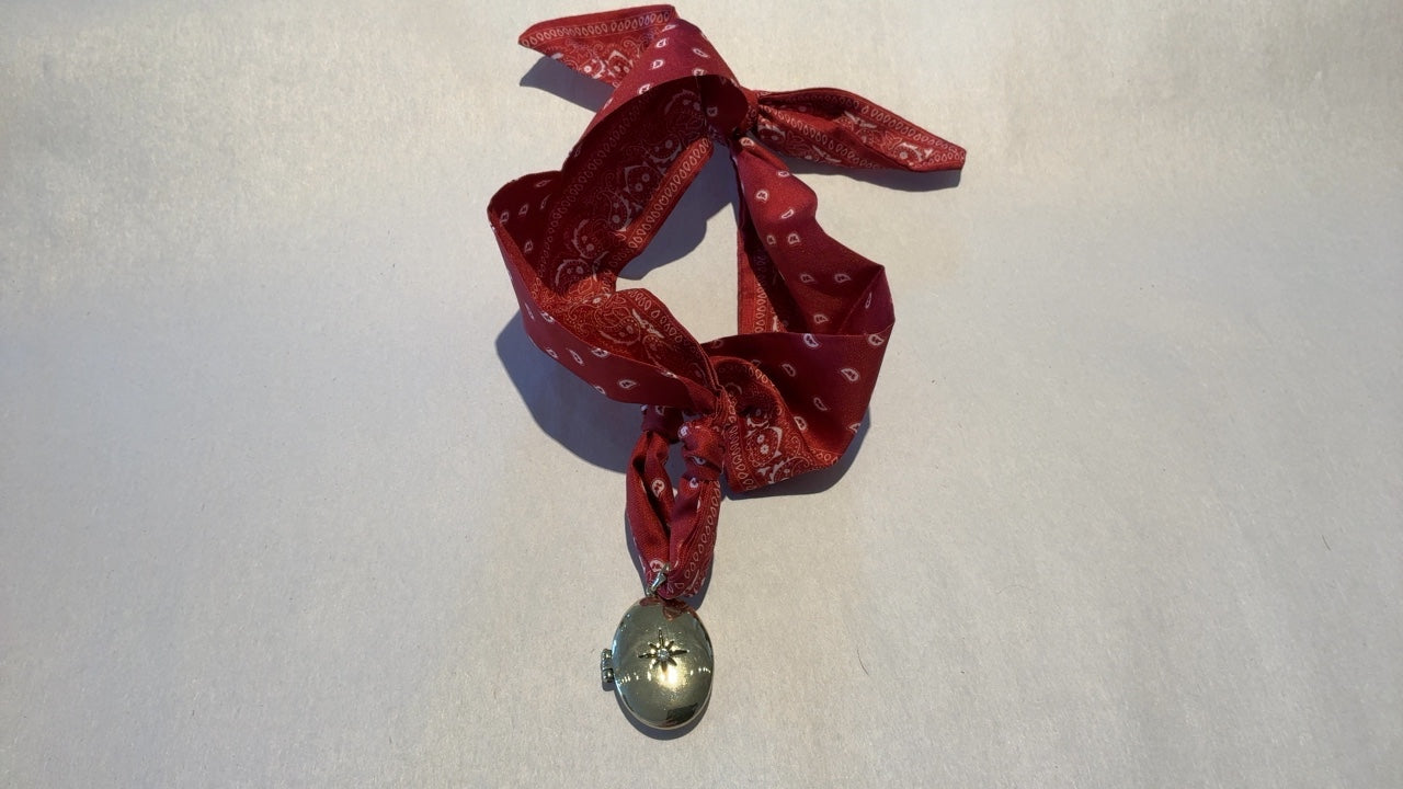 Locket Necklace with Red Scarf