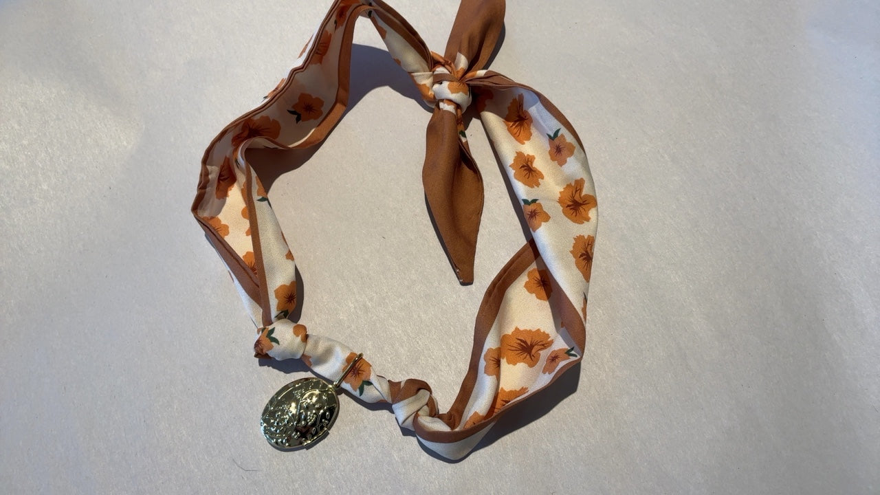 Locket Pendant with Beige and brown with orange floral print