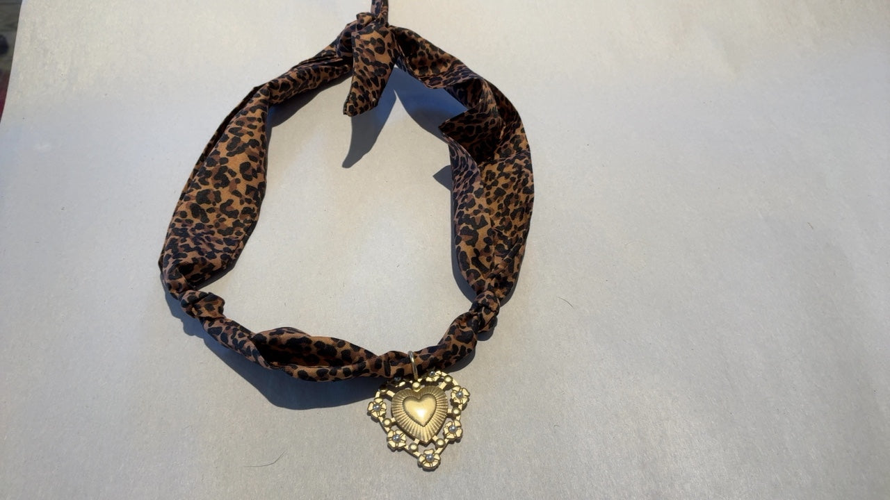 Gold heart with Cheetah Scarf