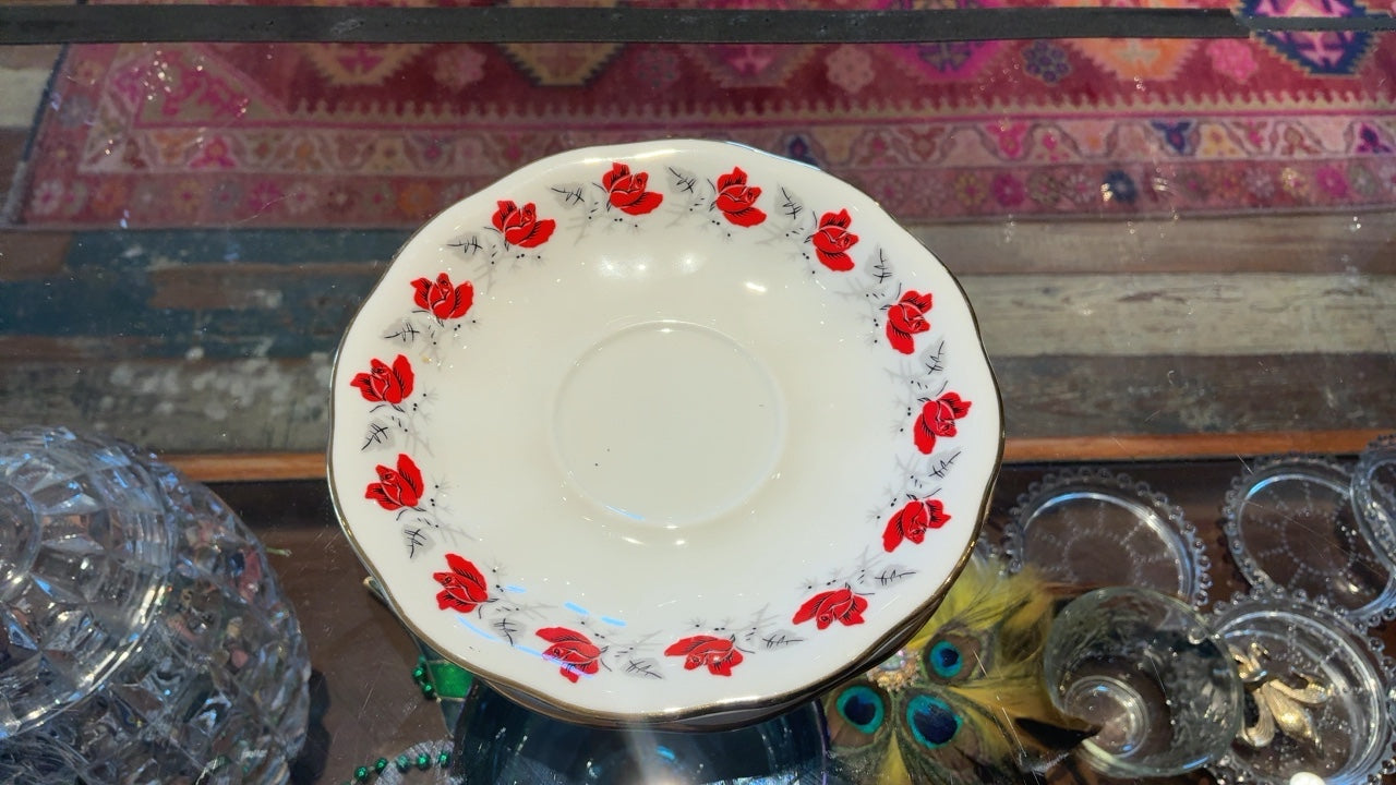 Ceramic Plate 5.75” White with Red and Black accents