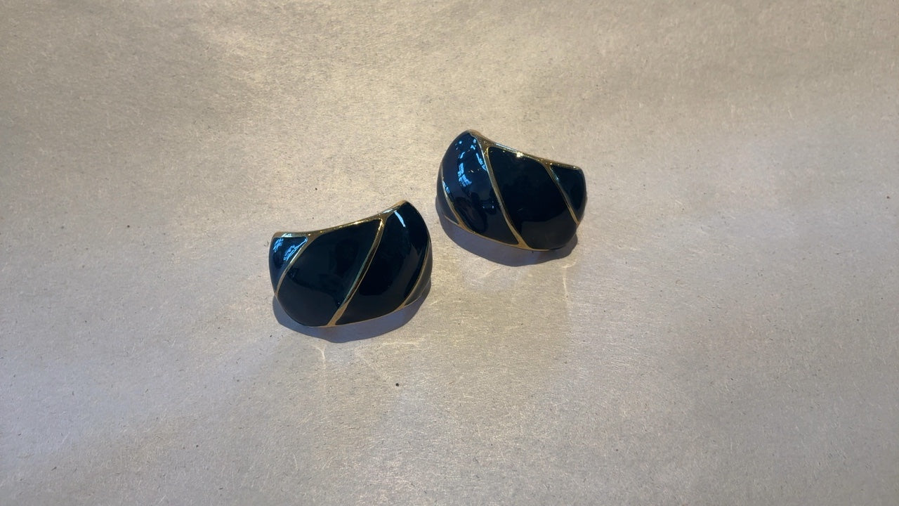Navy and Gold Clip On Earrings