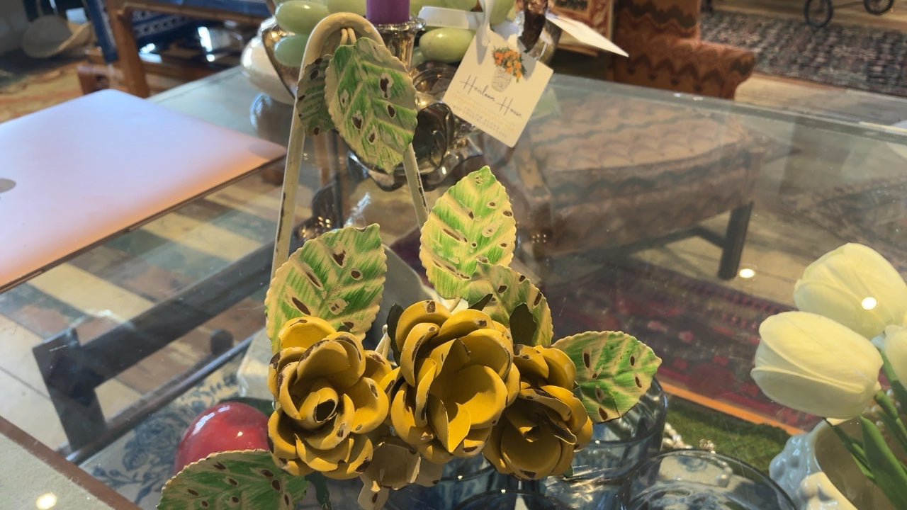 Yellow Tole Flower Stand