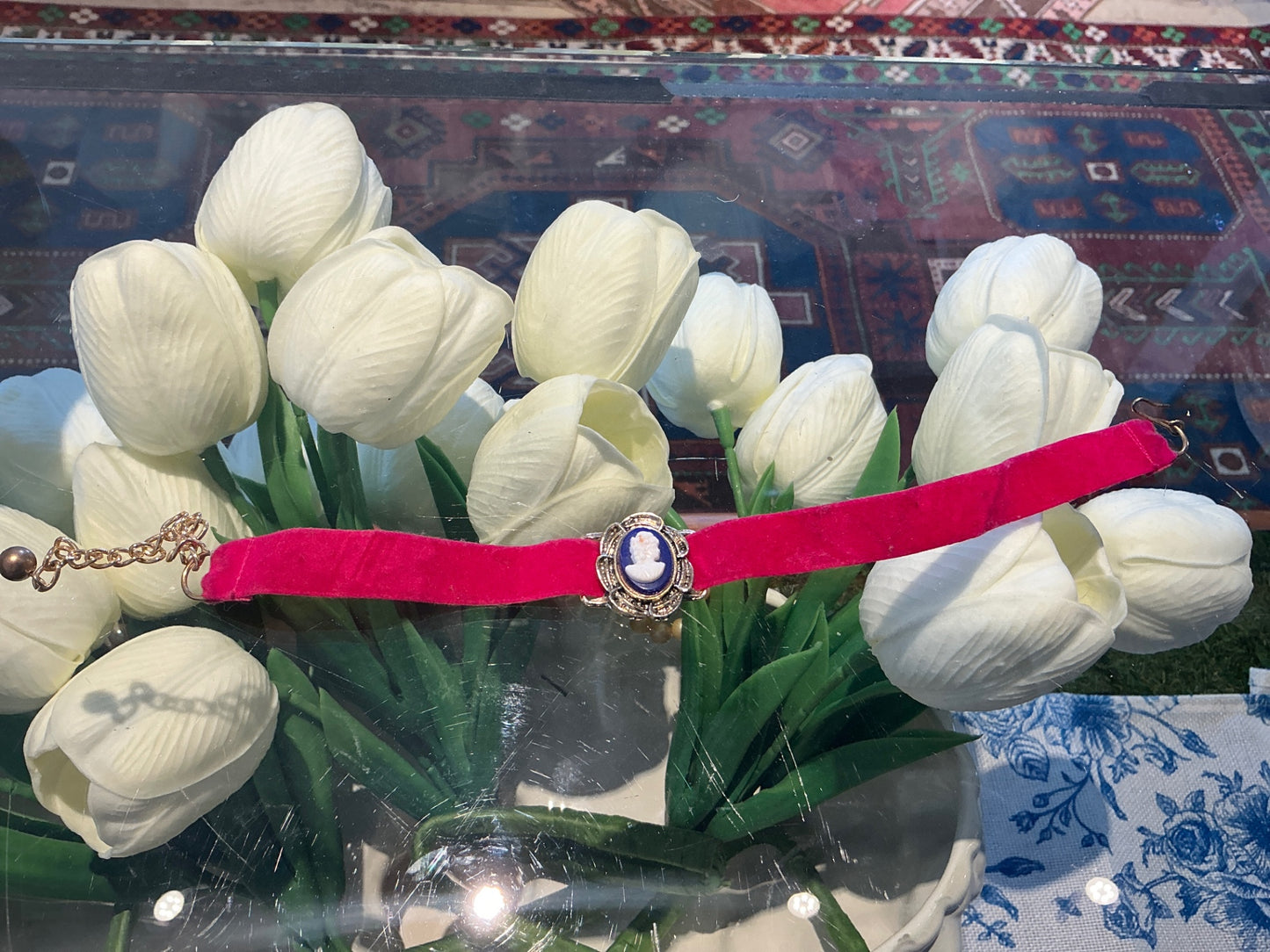 Pink Velvet Cameo Bracelet