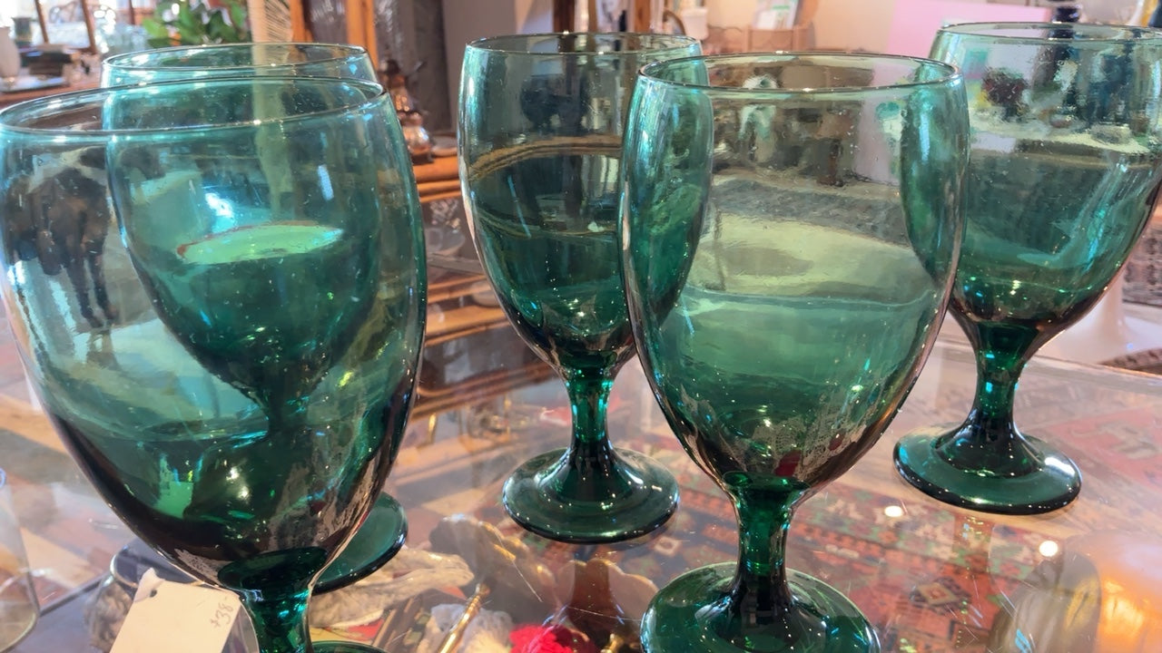 Green Glass Goblets (5)