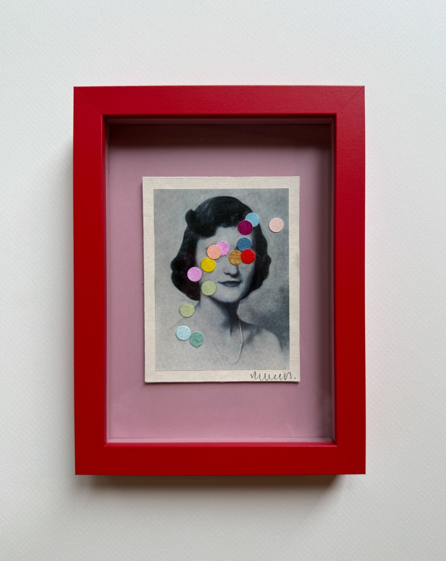 “Betty” by Rebecca Dodson, collage on paper, 5” x 7”