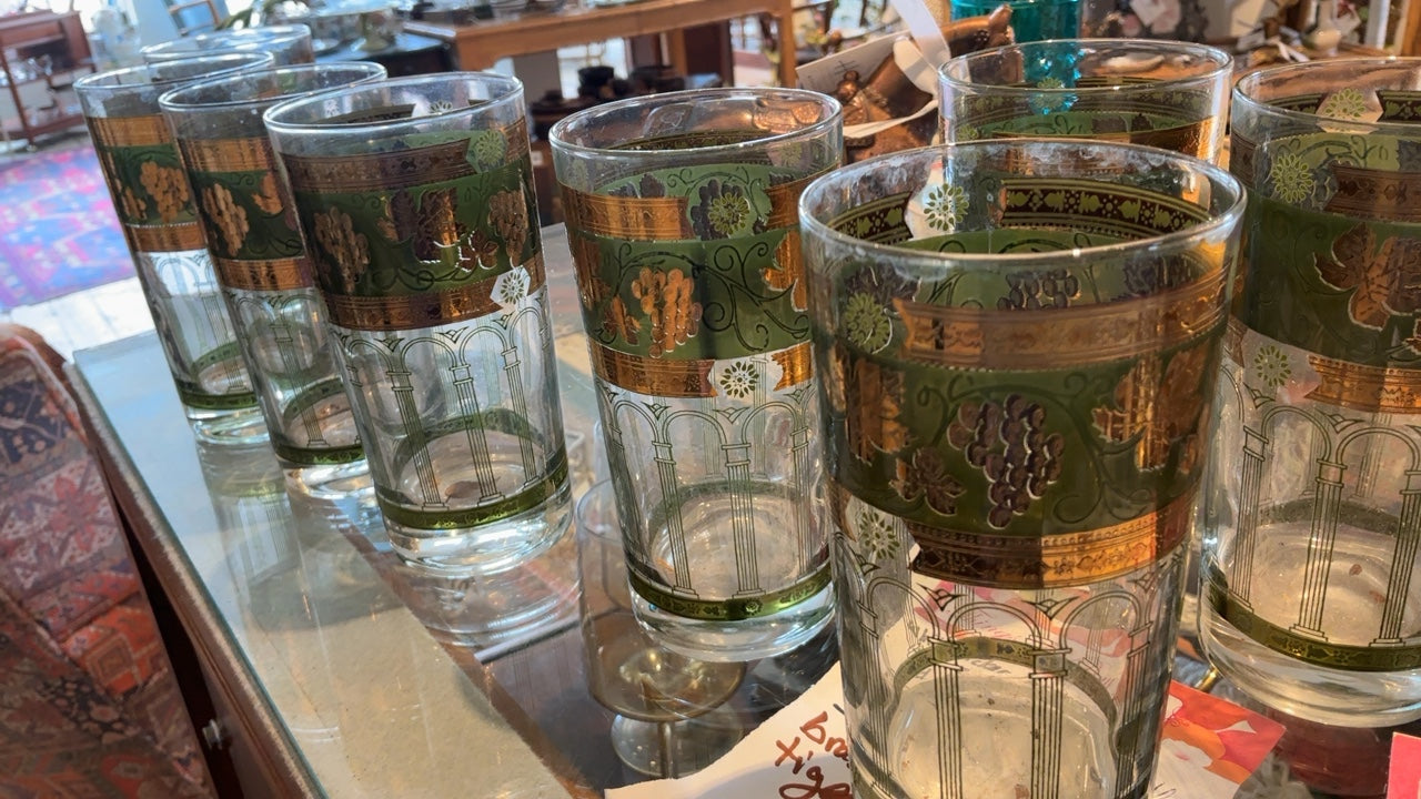 Vintage Gold Leaf Grape Glasses (8)