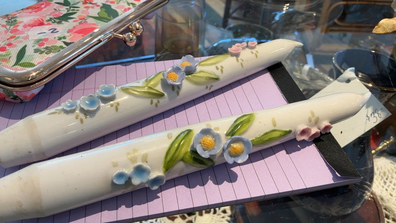 Unknown Decorative Object Approximately 10 inches long Vintage porcelain candlesticks