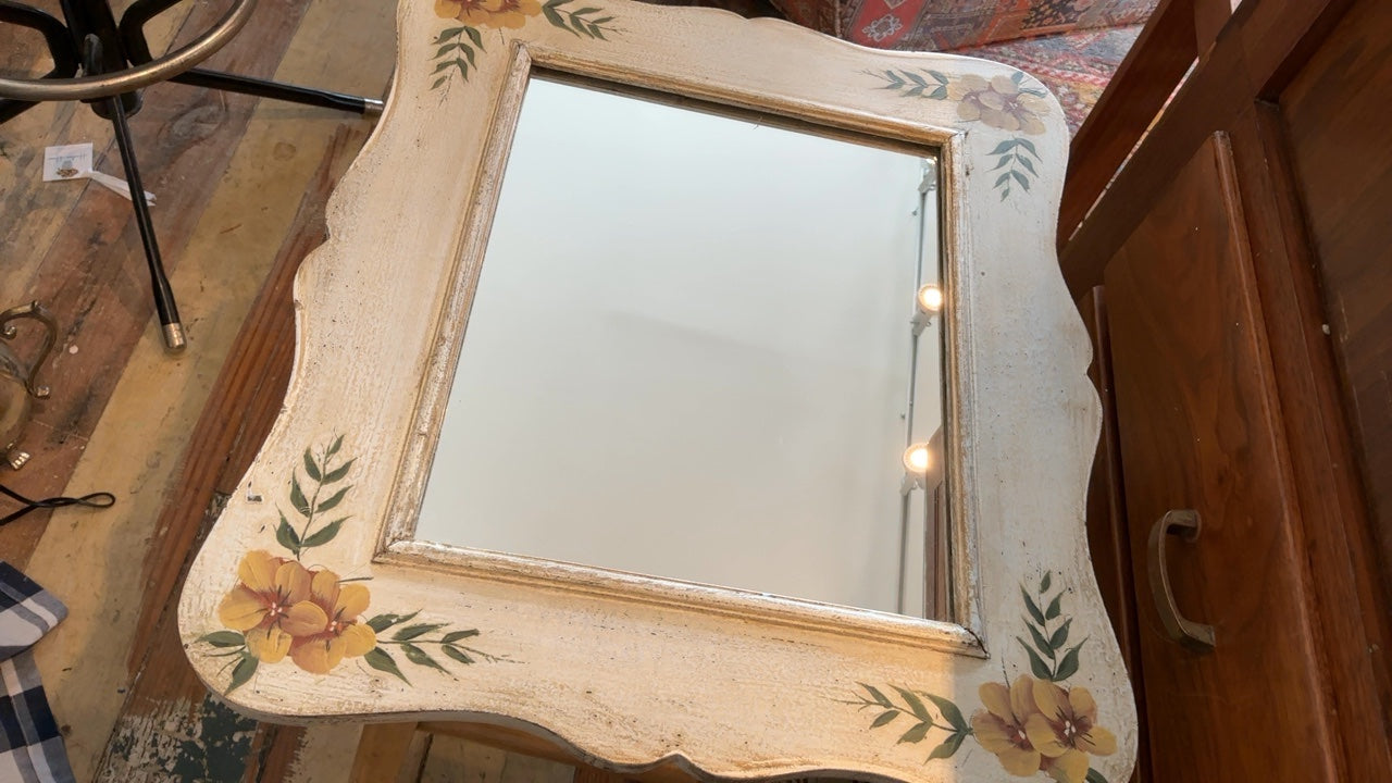 Wooden Floral Painted Mirror