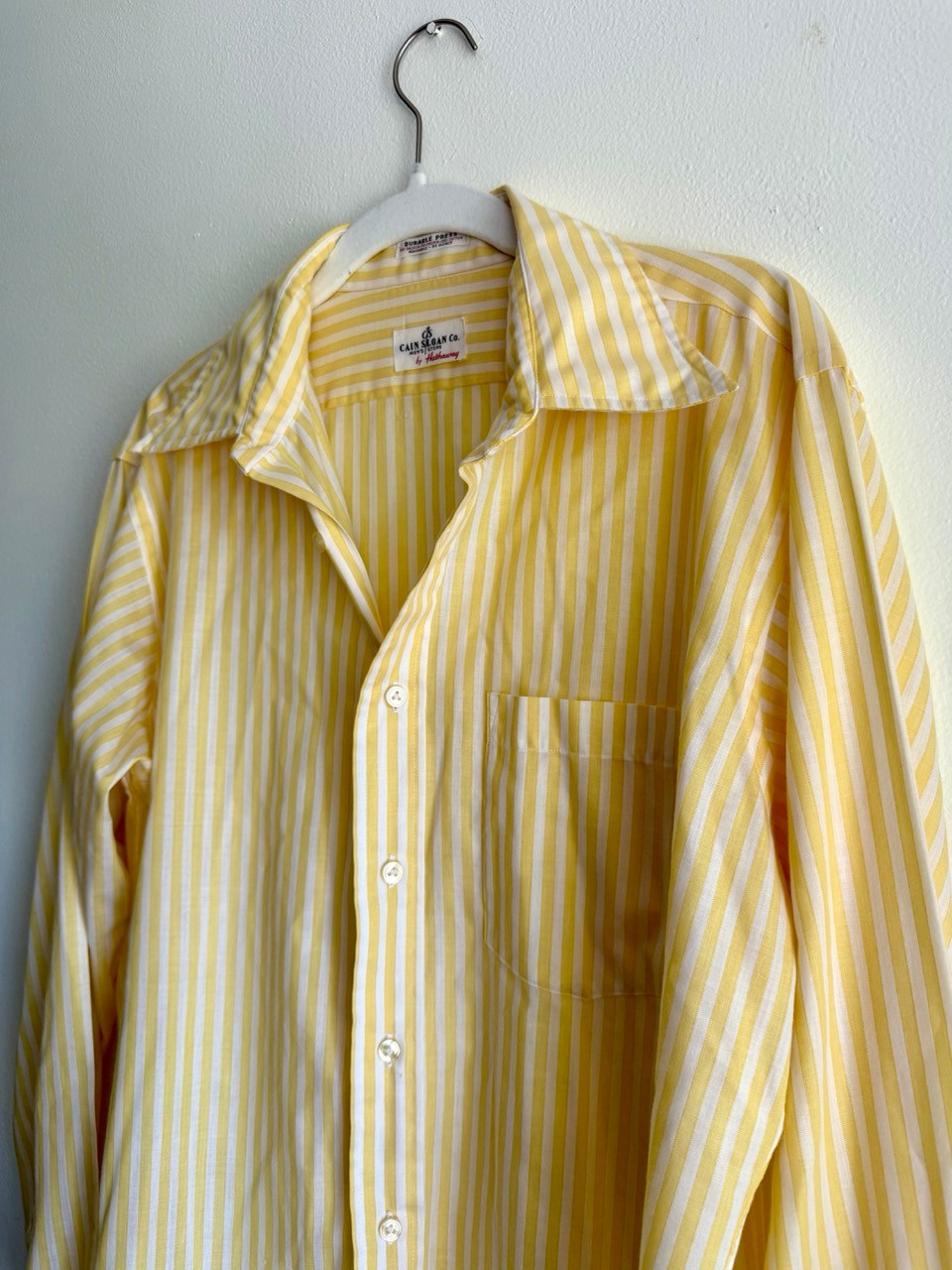 70s yellow & white striped shirt