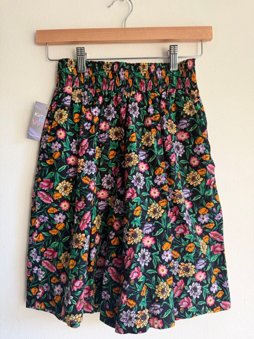 80s black floral shorts set