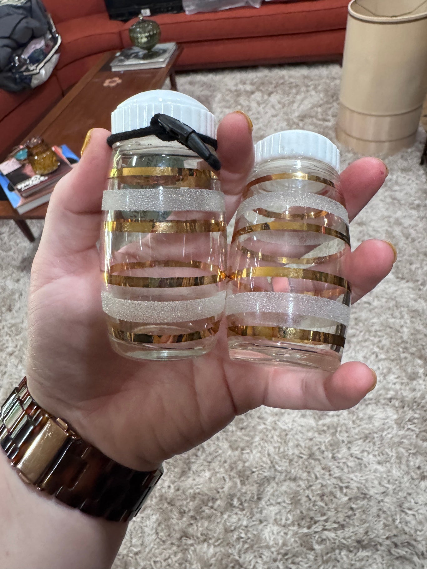 Vintage Gold Striped Salt & Pepper Shakers