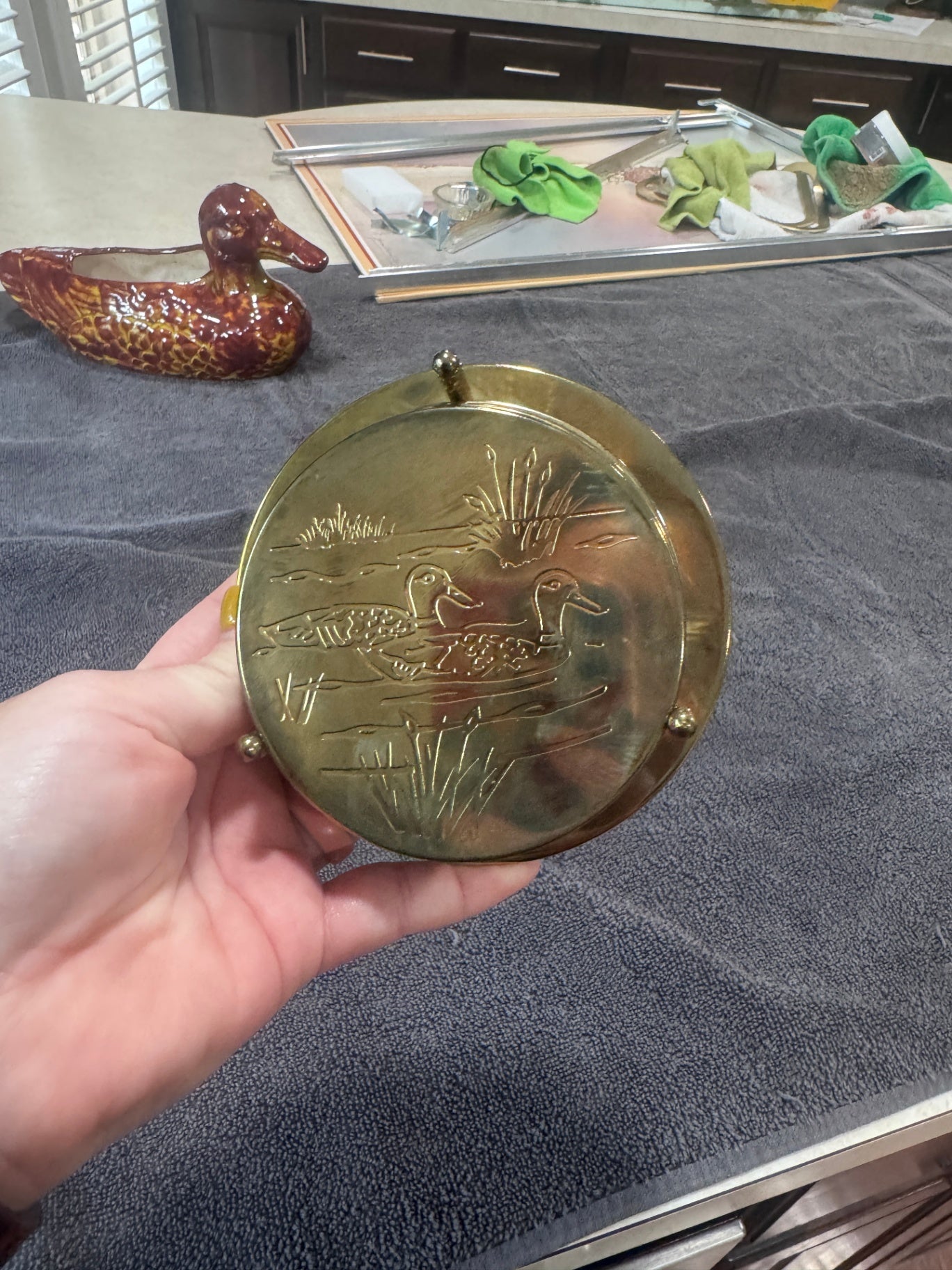 Vintage Set of Brass Etched Duck Coasters