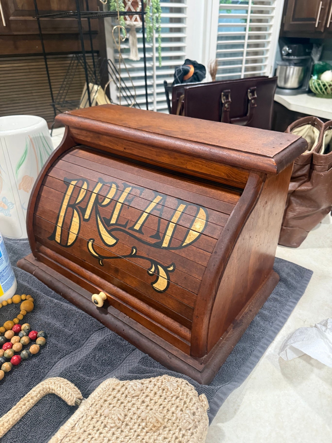 Vintage Wood Roll Top Bread Box