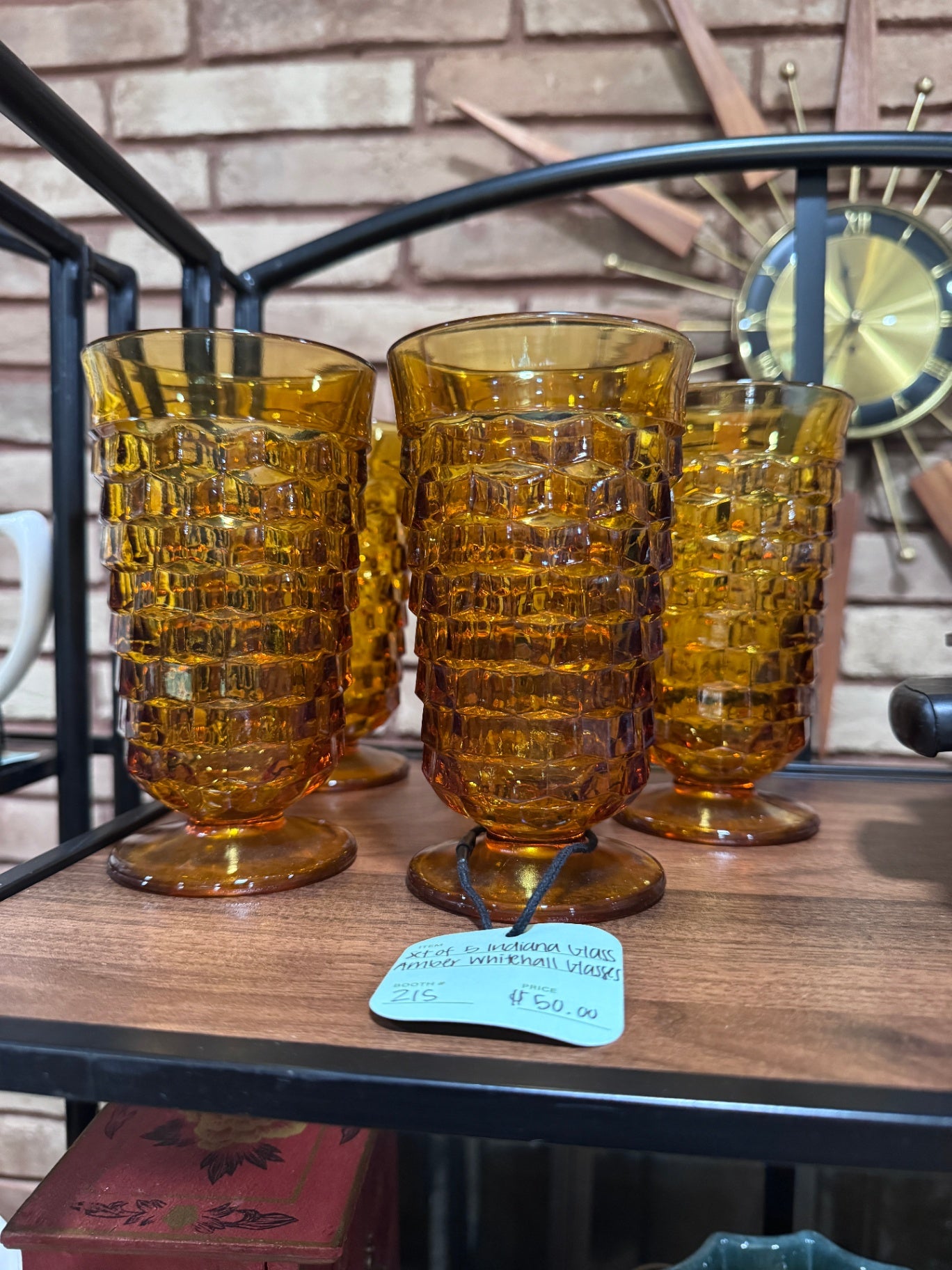 Set of 5 Indiana Glass Amber Whitehall Glasses