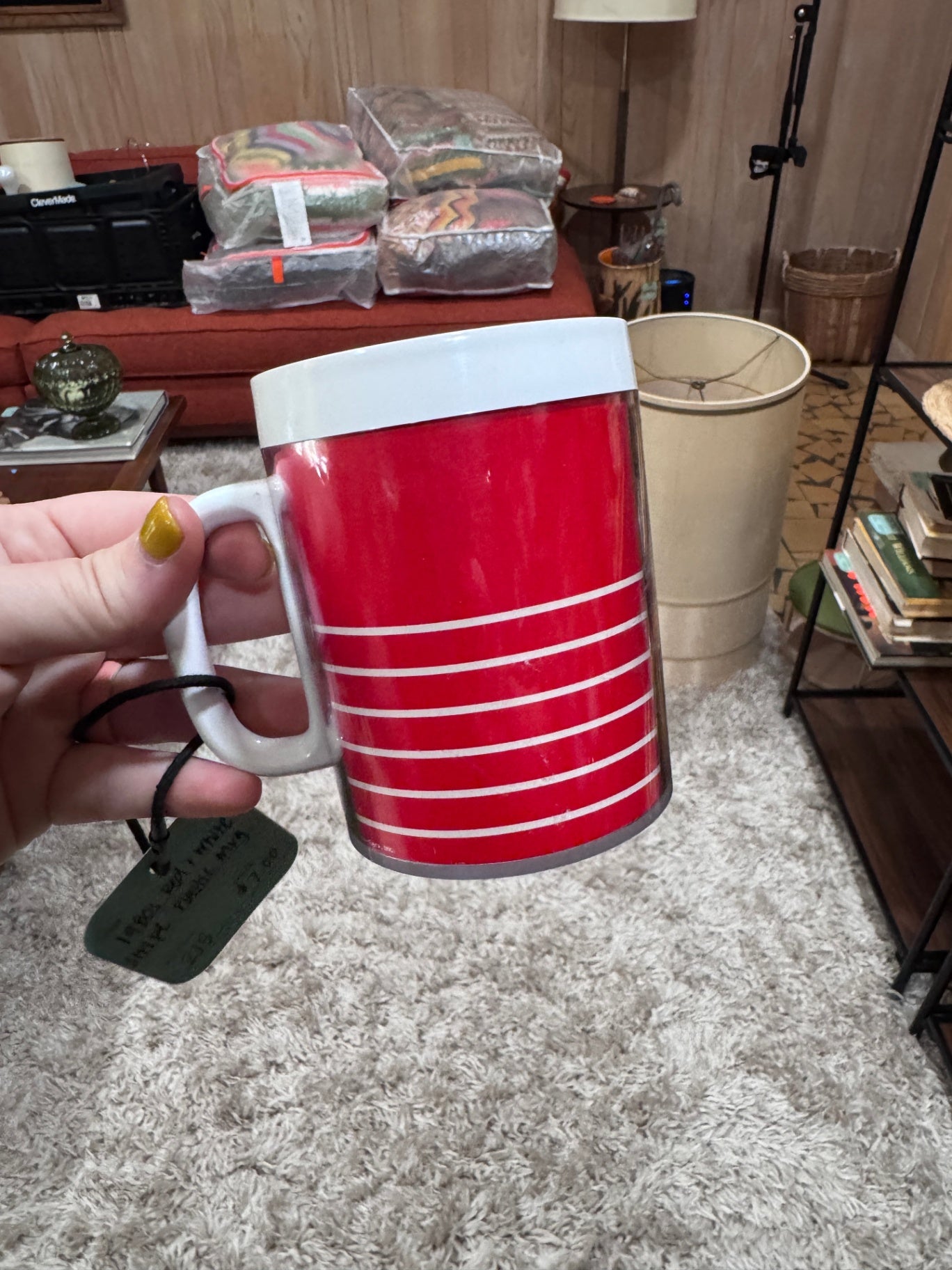 Vintage Red + White Stripe Plastic Mug
