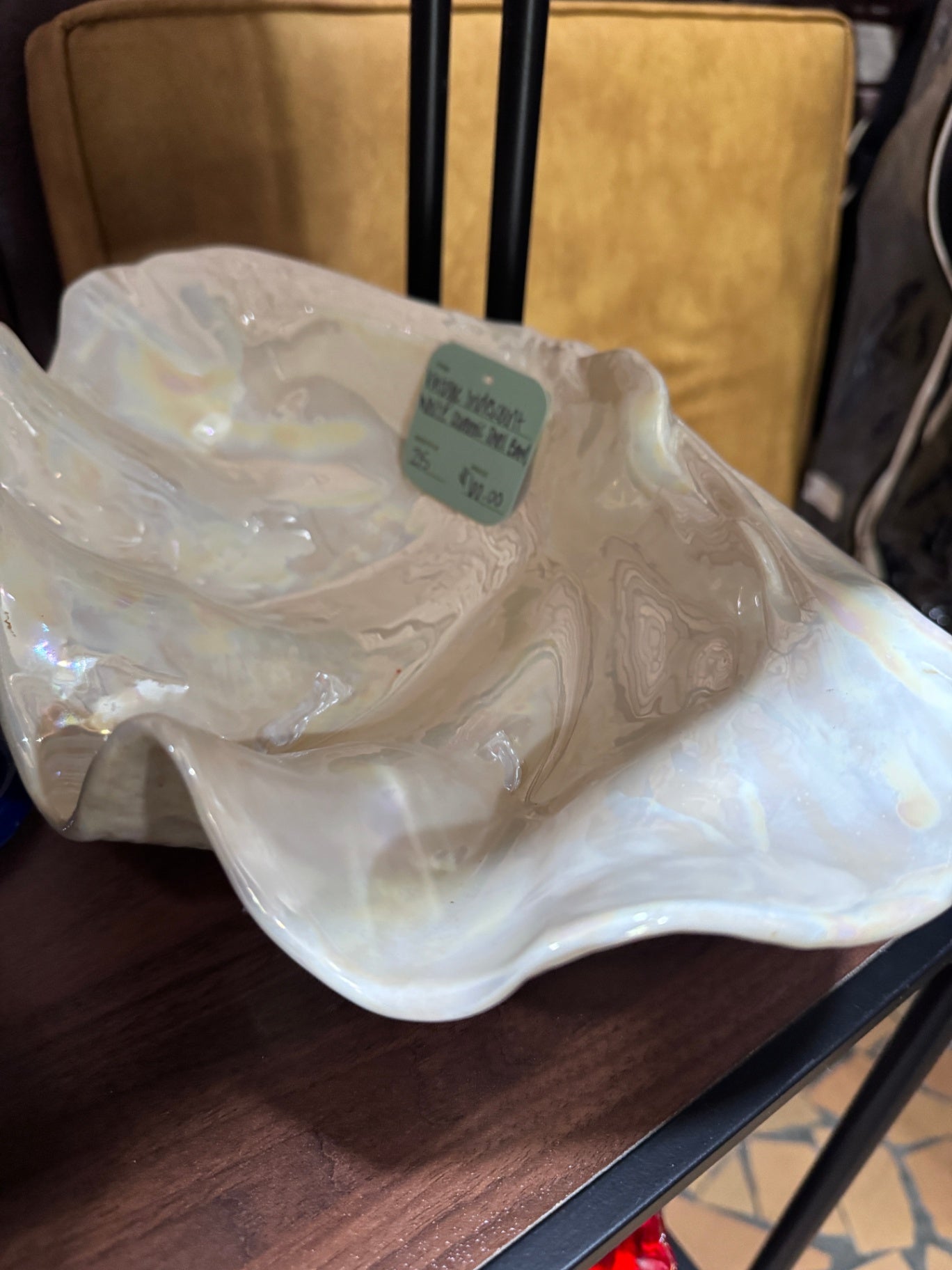 Vintage Iridescent White Ceramic Shell Bowl