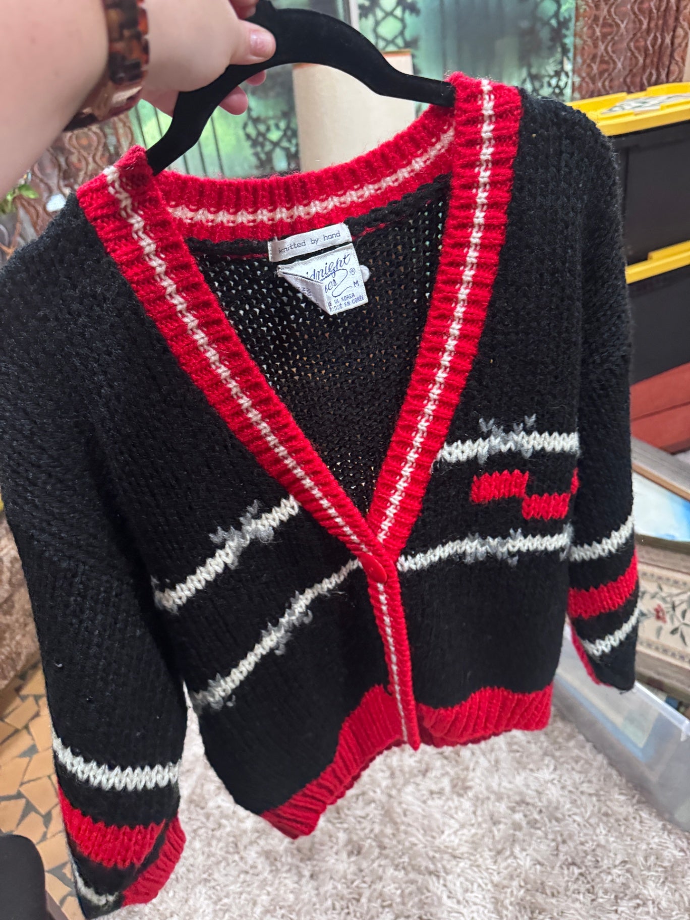 Vintage Midnight Blues Black / Red Button Up Sweater