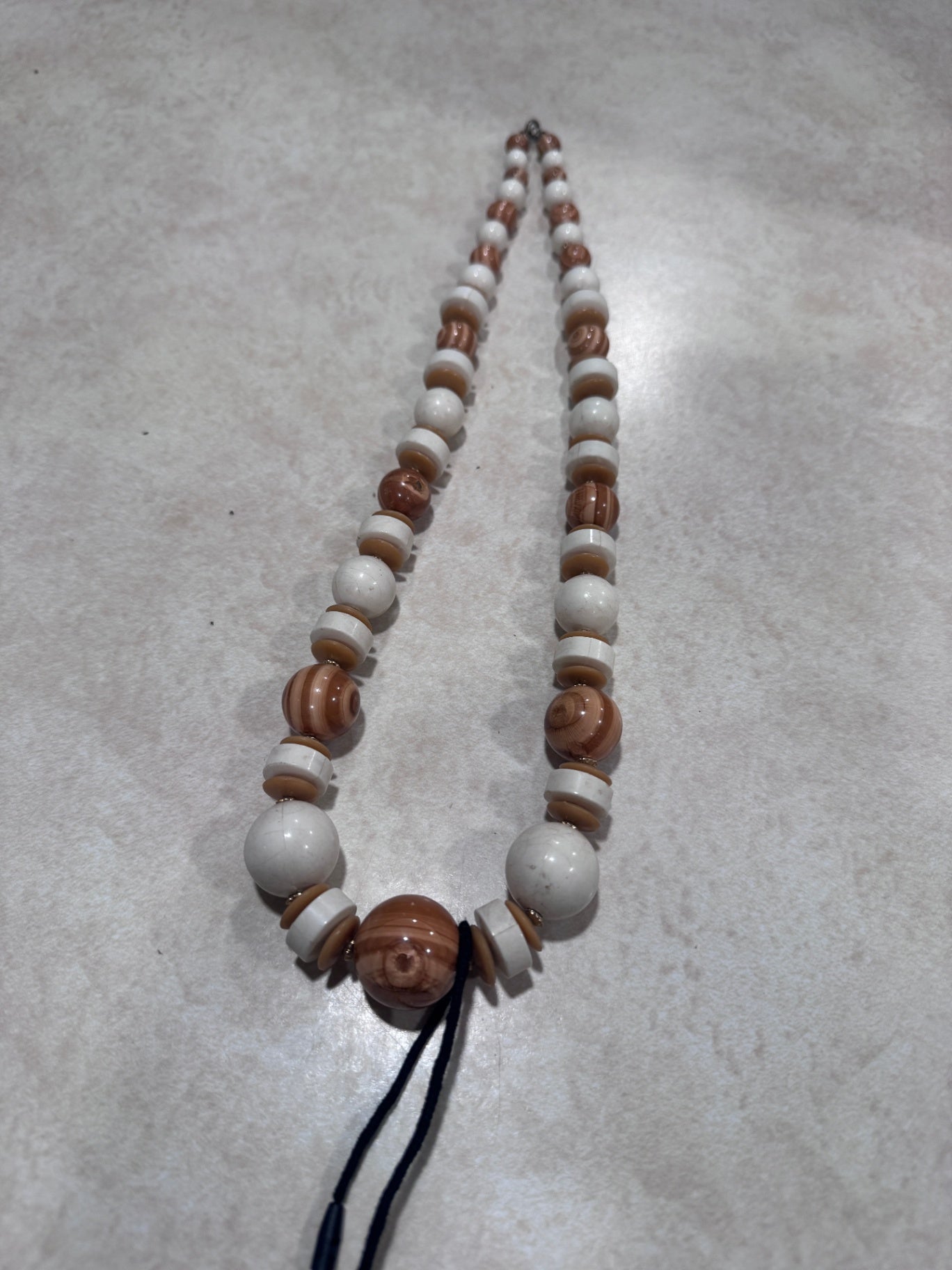 Vintage Wood and White Bead Necklace