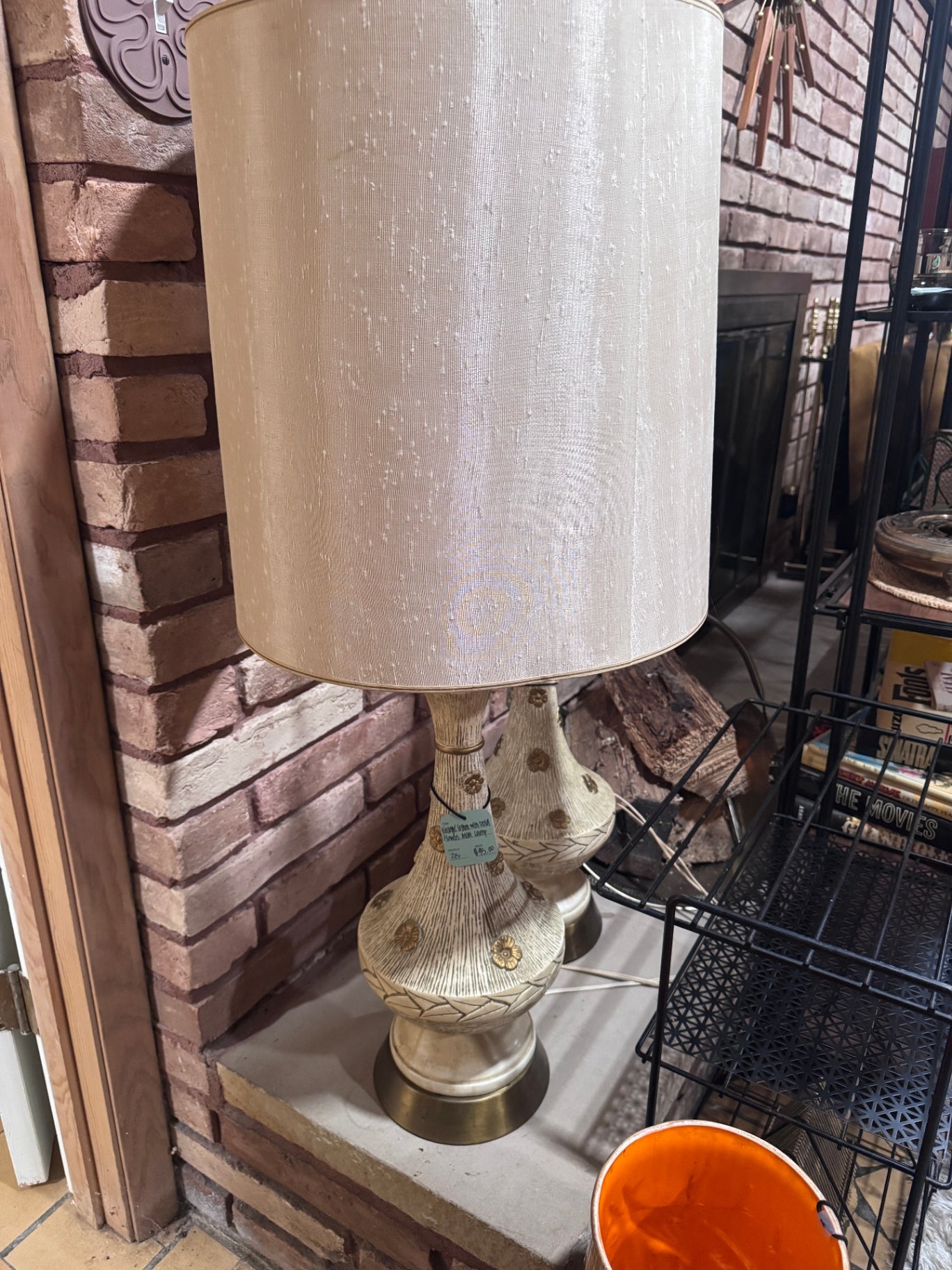 Vintage Cream with Gold Flowers MCM Lamp