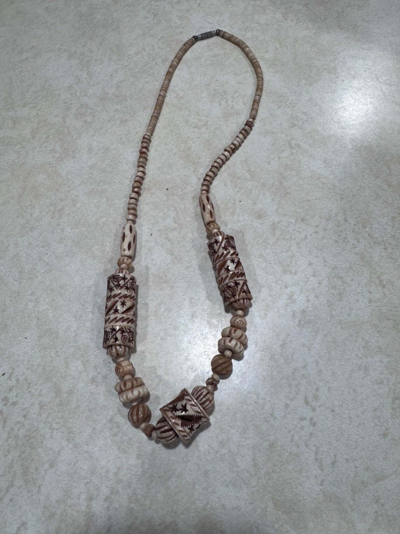 Vintage Carved Bone Beaded Necklace