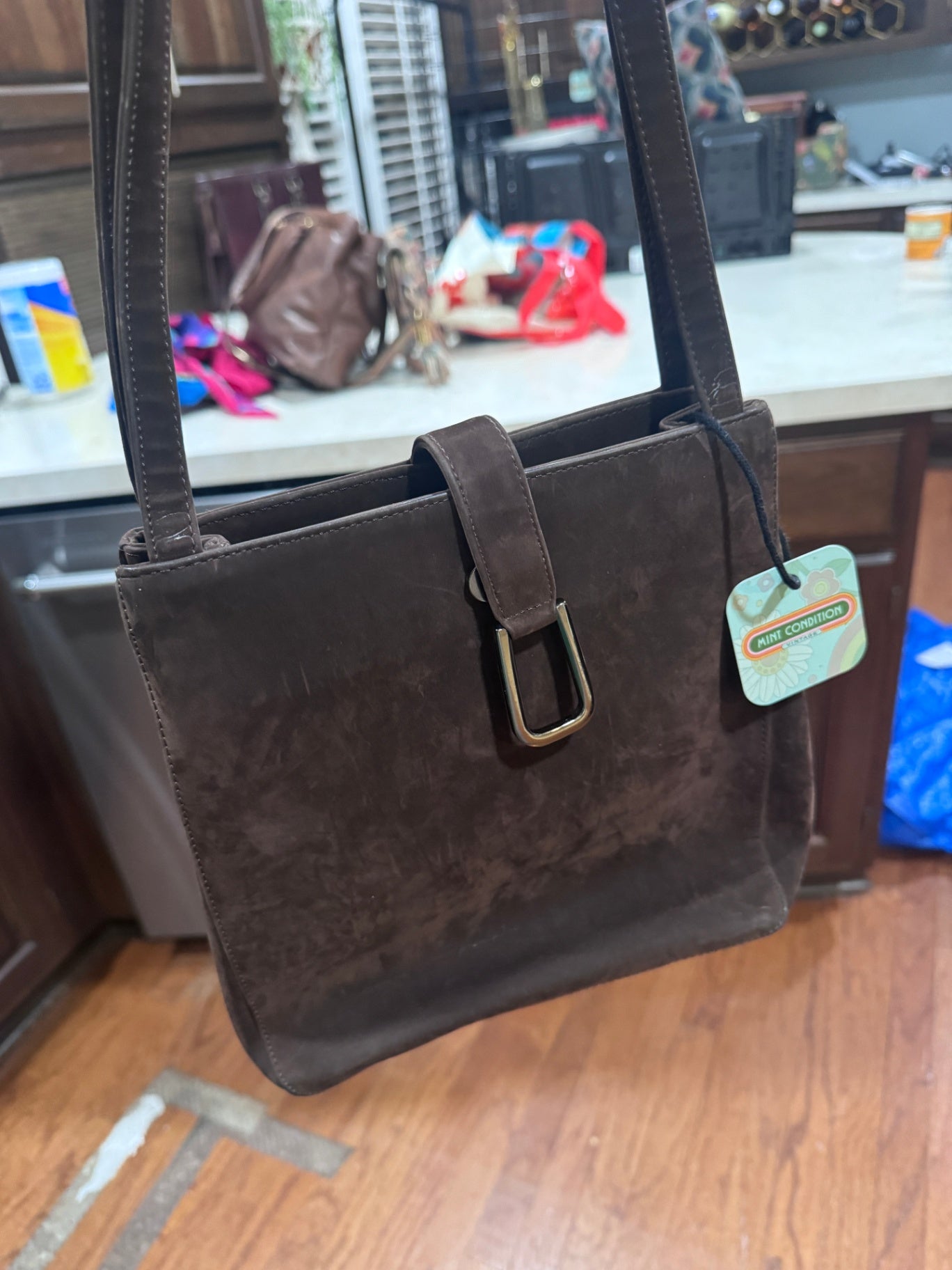 Vintage Bechamel Brown Suede Shoulder Bag