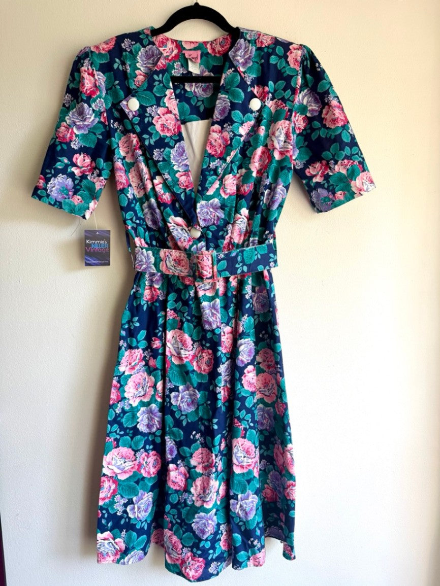 80s cotton bold floral dress