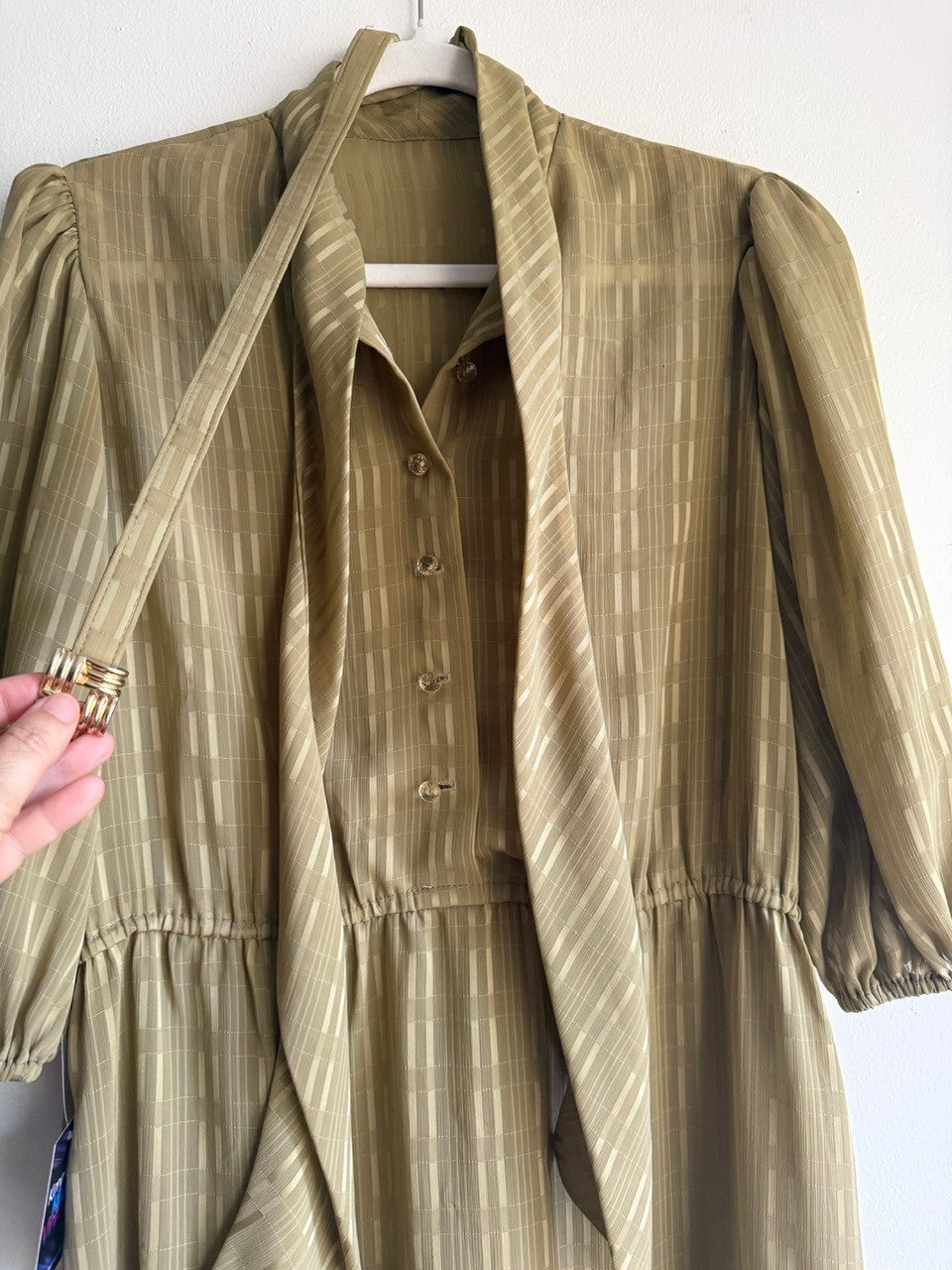 60s sage green semi sheer bow dress