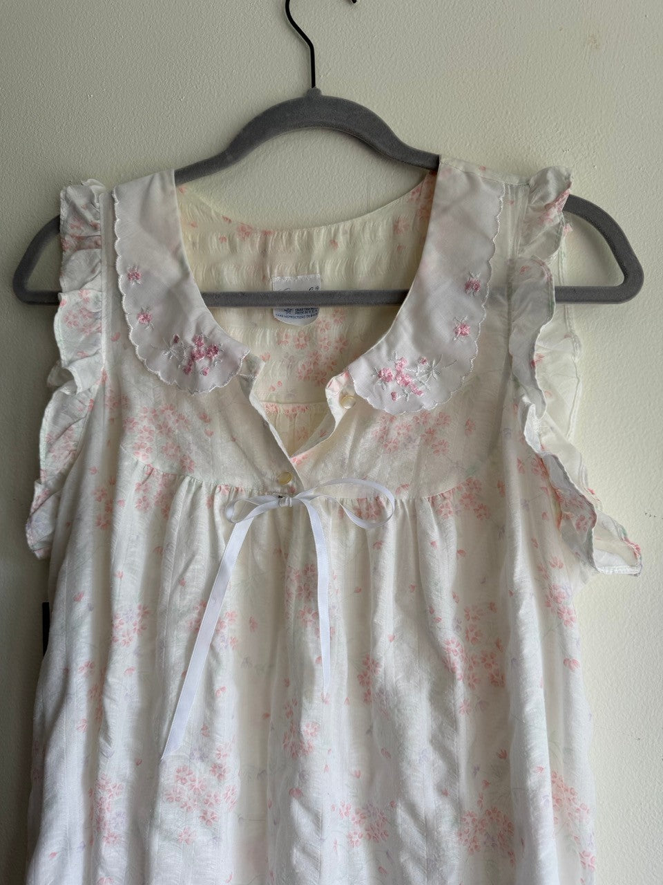 70s ivory floral nighgown/ dress