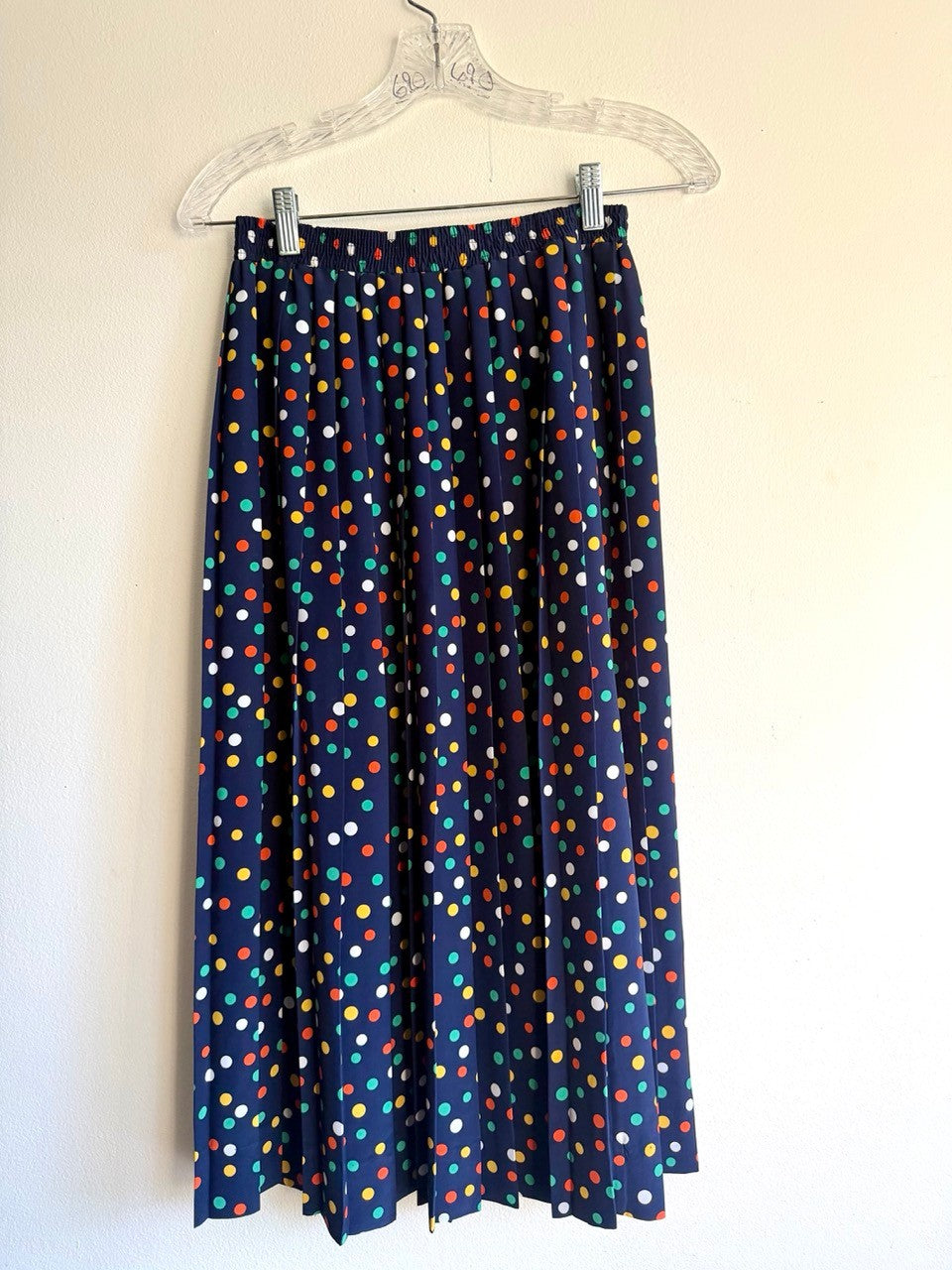 80s navy polka dot skirt set