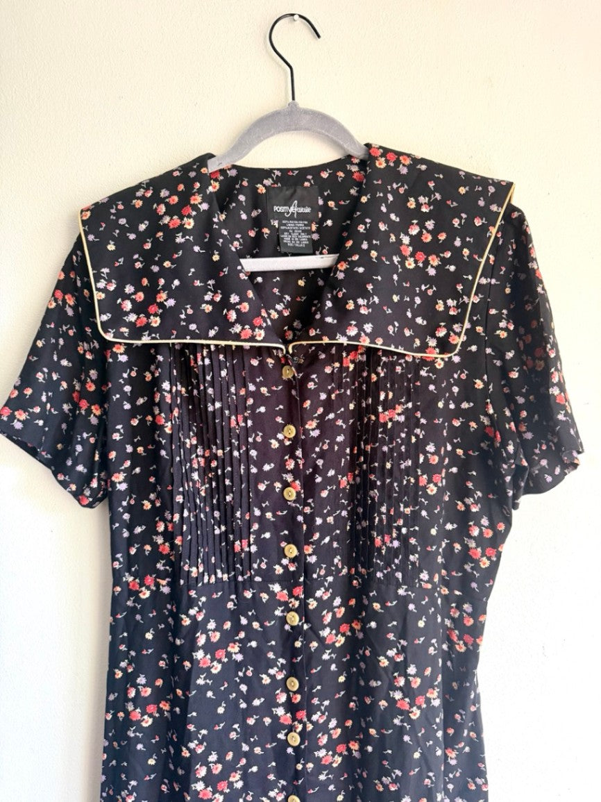 80s floral sailor collar dress