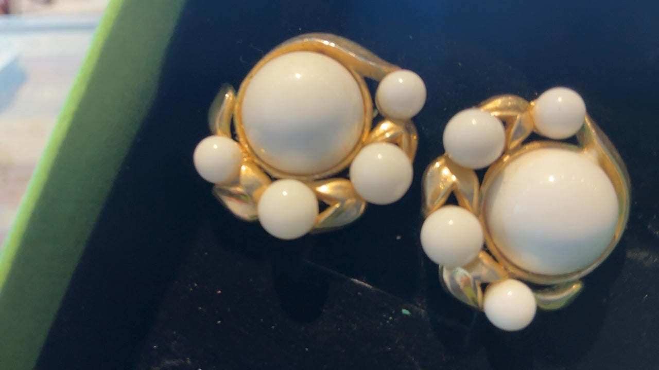 Vintage White and Gold Earrings