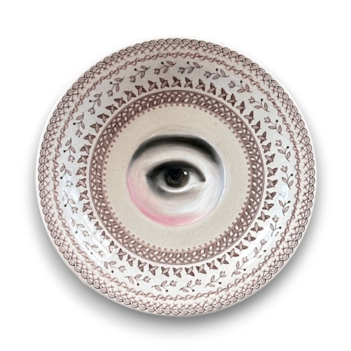 No. 3586 Lover's Eye Painting on a Brown Aesthetic Staffordshire Plate by Susannah Carson