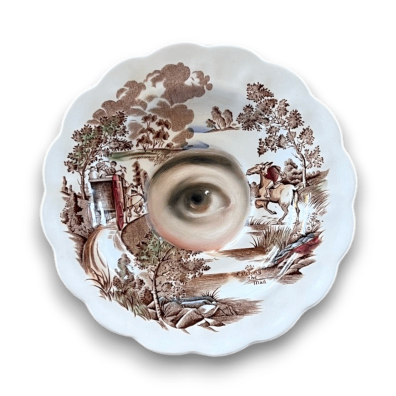 No. 3588 Lover's Eye Painting on a Staffordshire Landscape Plate by Susannah Carson