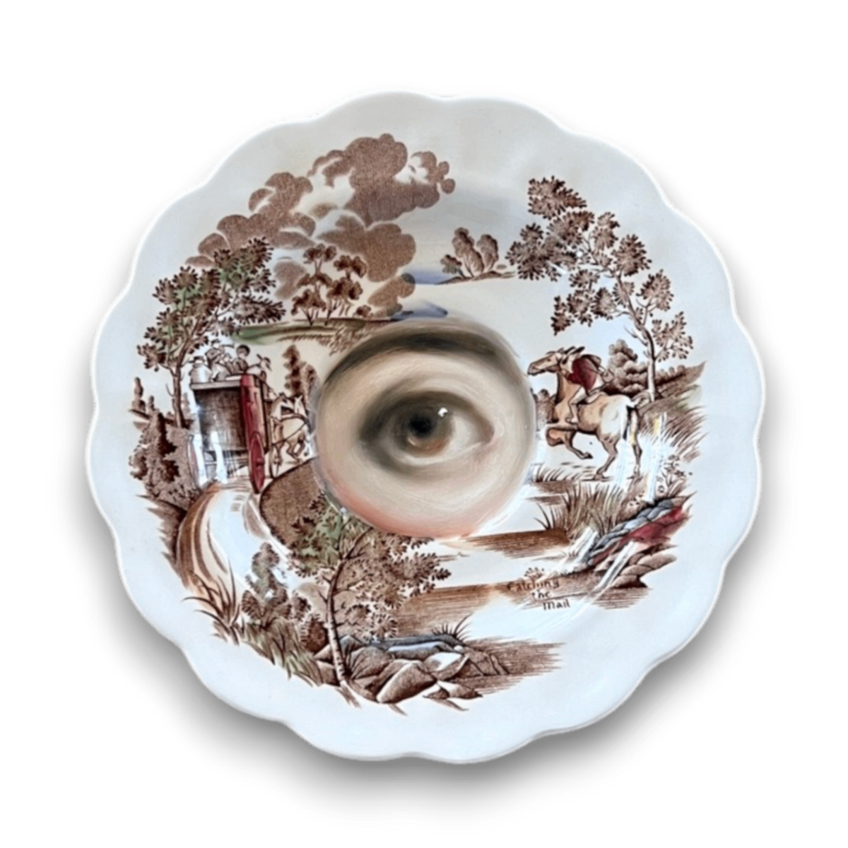 No. 3588 Lover's Eye Painting on a Staffordshire Landscape Plate by Susannah Carson