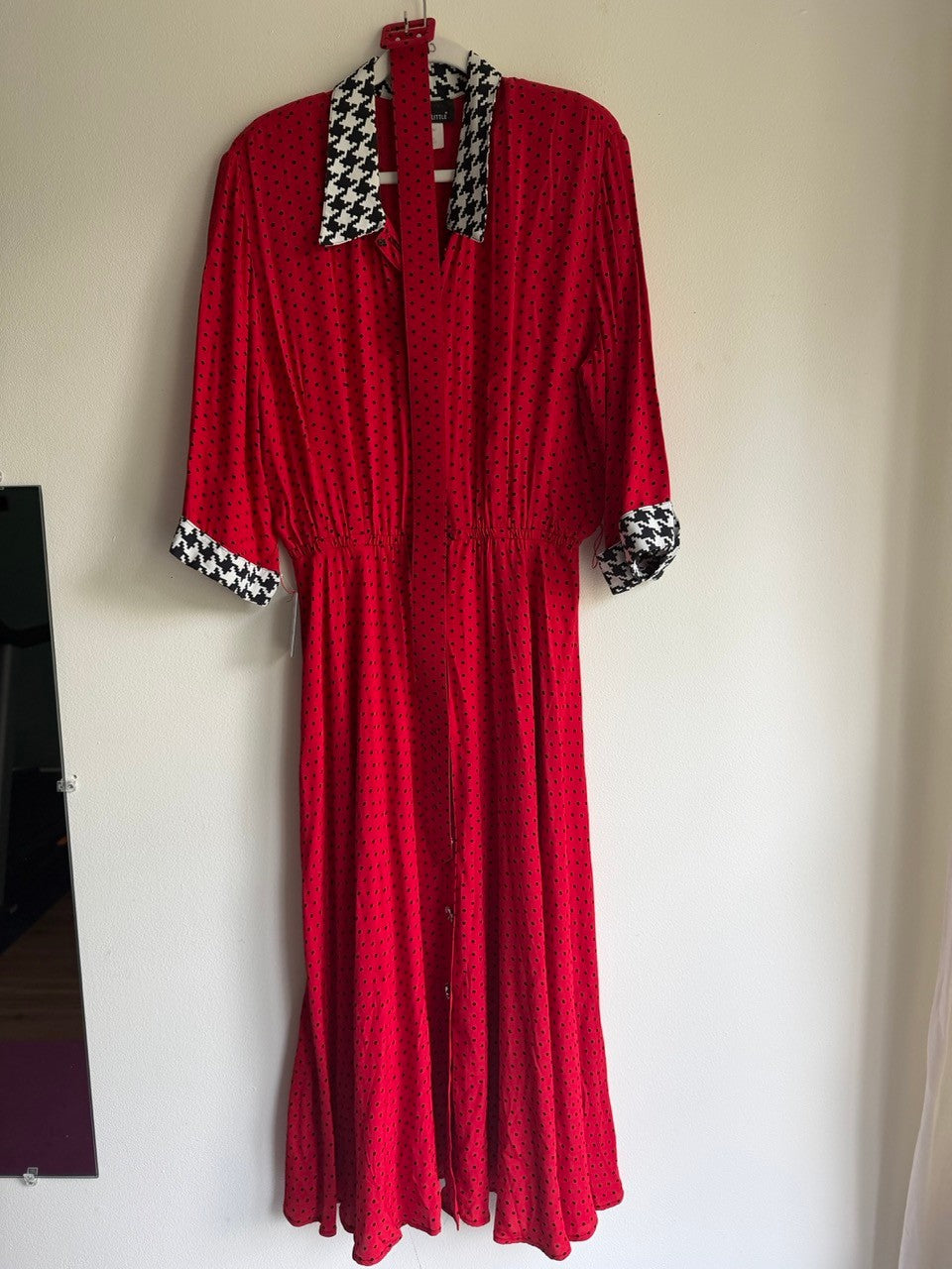 80s Carole Little red micro dot midi dress