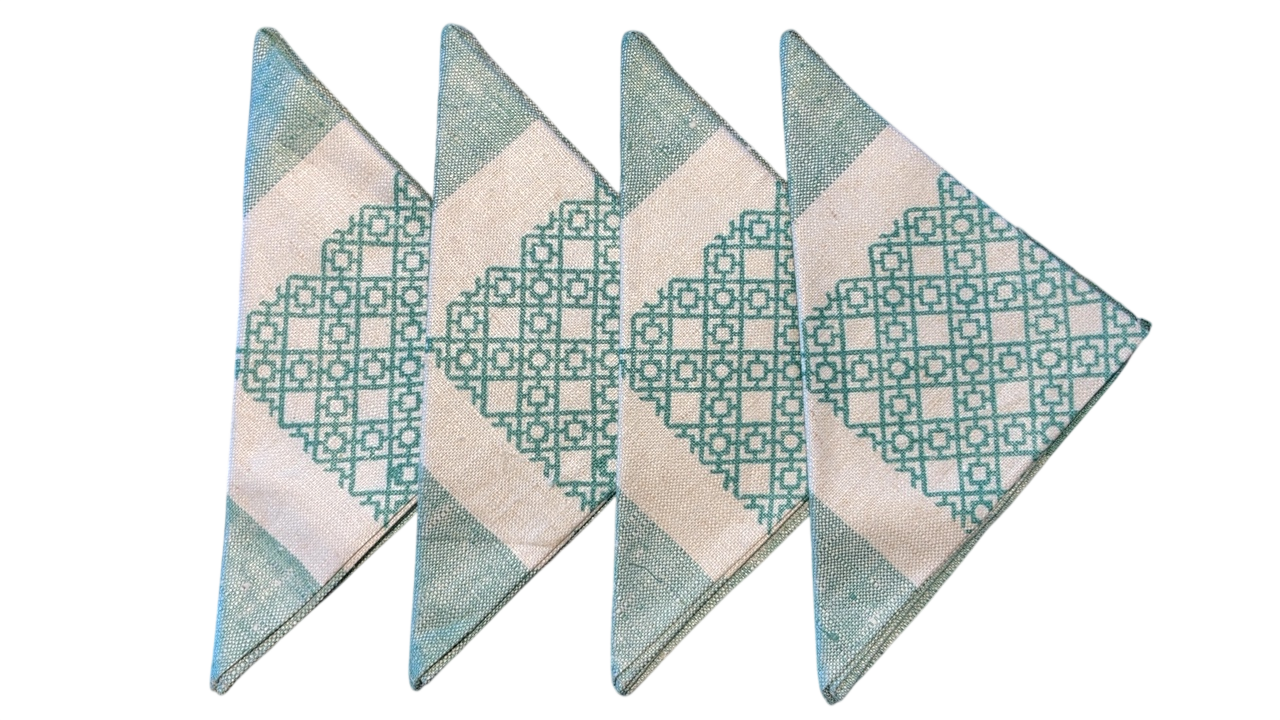 Green Geometric MCM Cocktail Napkins (4)