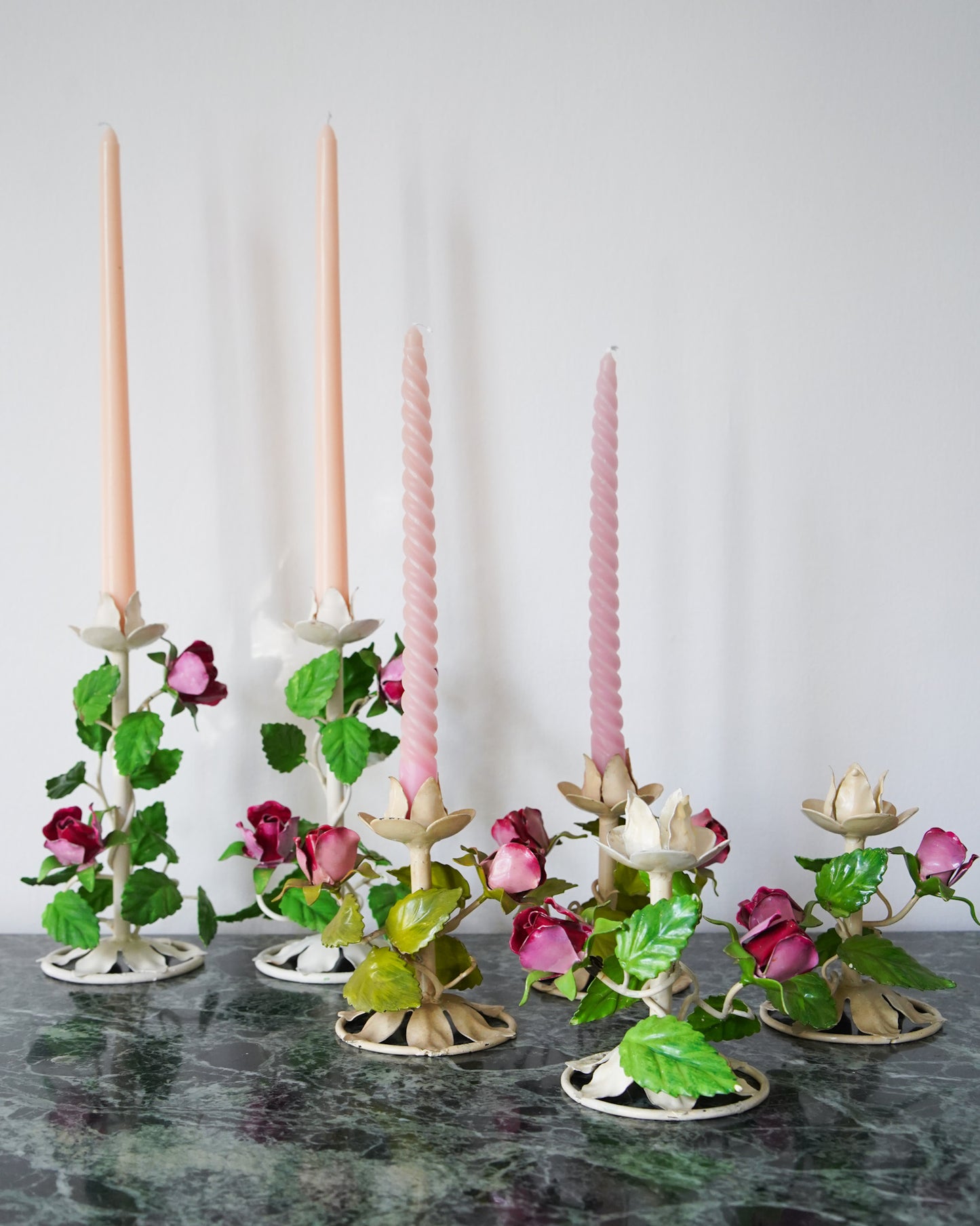 5” Vintage Italian Tole Floral Candlestick
