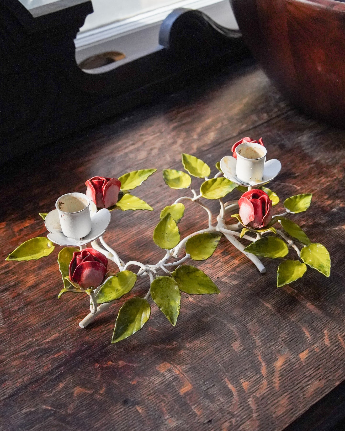 Vintage Italian Tole Floral Candlestick - double